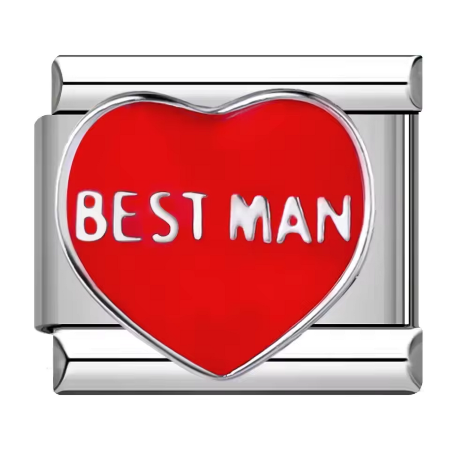 Charm Italien Argenté – “Best man” dans un Cœur rouge