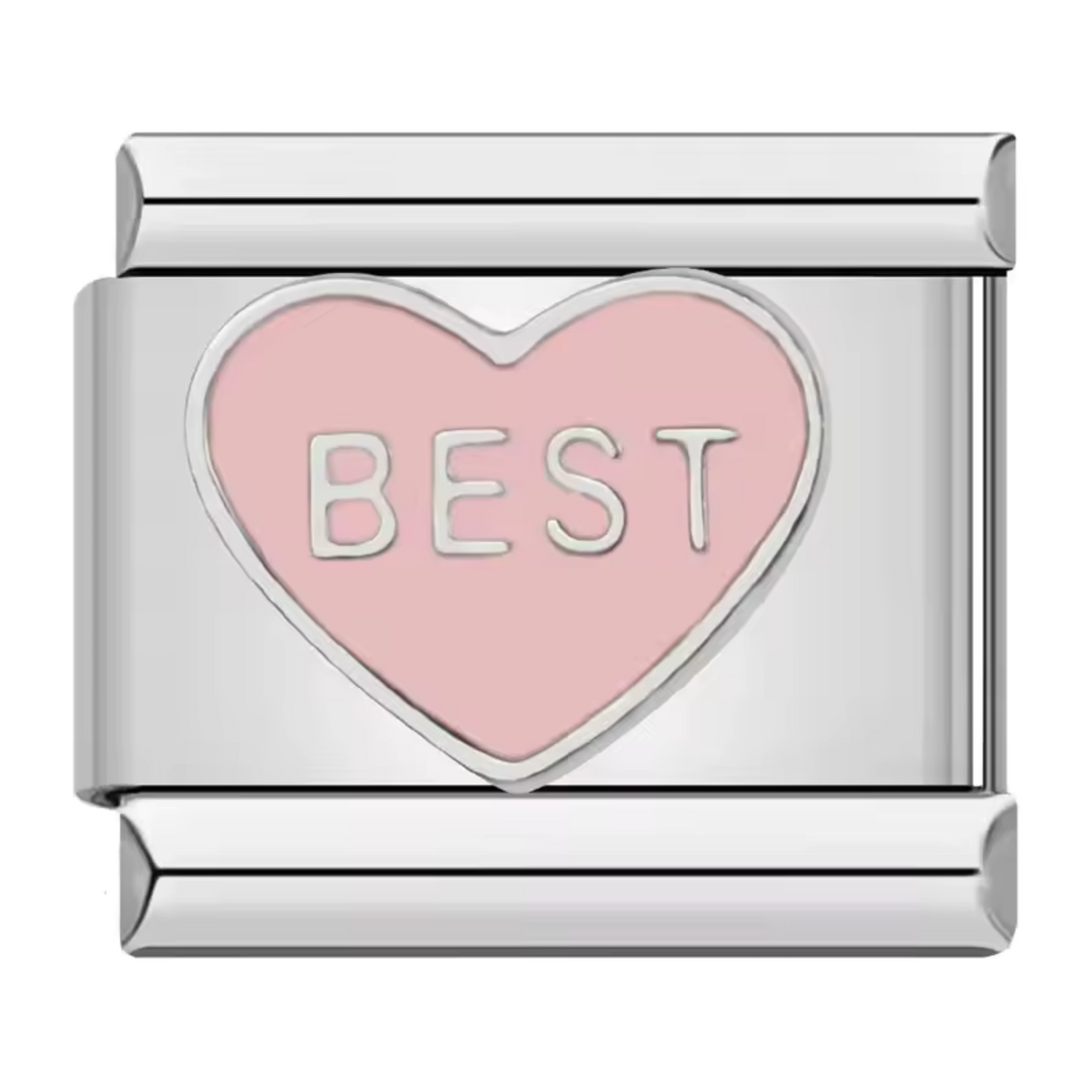Charm Italien Argenté – “Best” dans un Cœur Rose