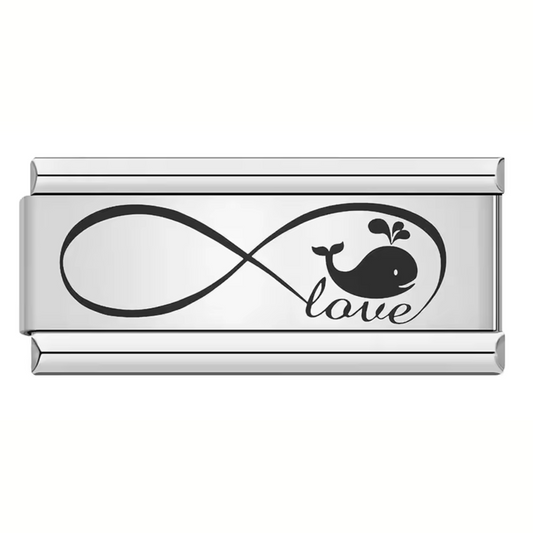 Charm Italien Long Argenté – Signe Infini Love avec Baleine