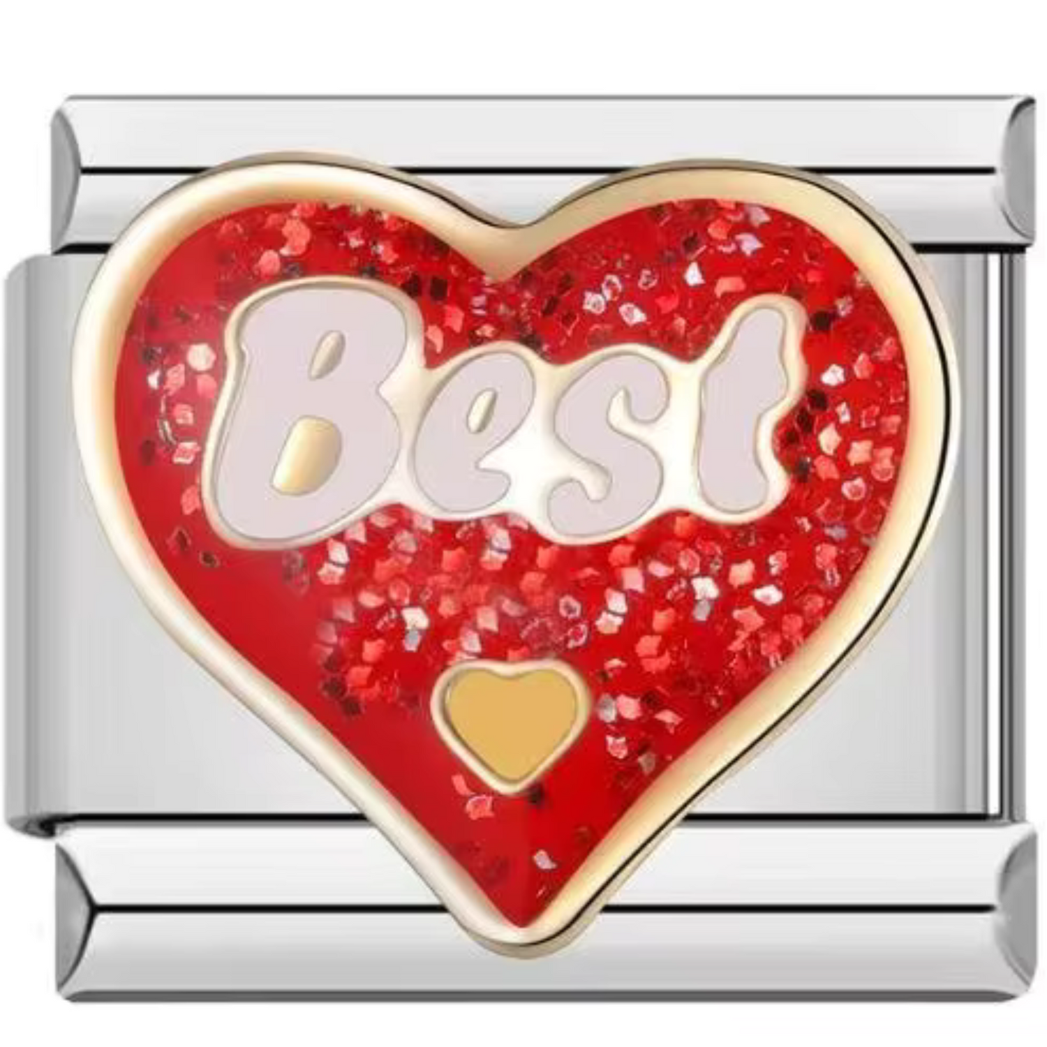 Charm Italien Argenté – “Best” dans cœur rouge