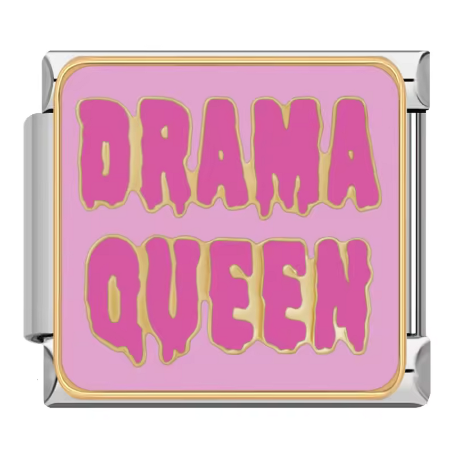 Charm Italien – Argenté "Drama Queen" sur Fond Rose