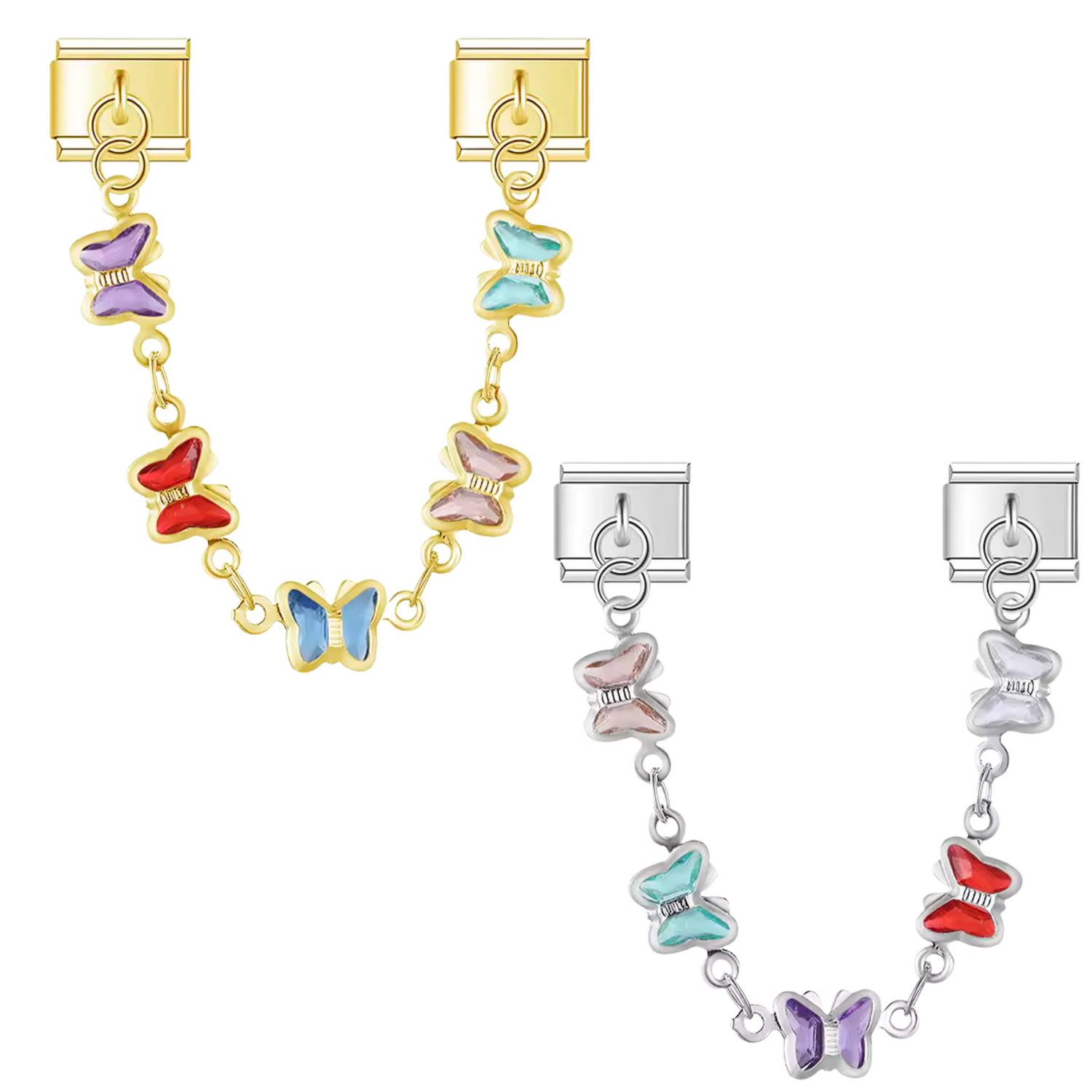Charm Italien – Chaîne Dorée ou Argentée avec Papillon Coloré