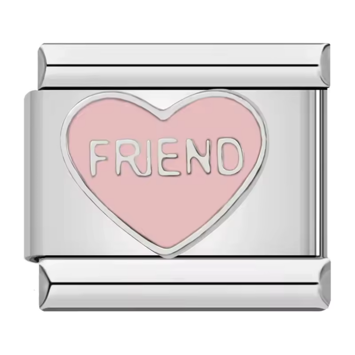 Charm Italien Argenté – “Friend” dans un Cœur Rose