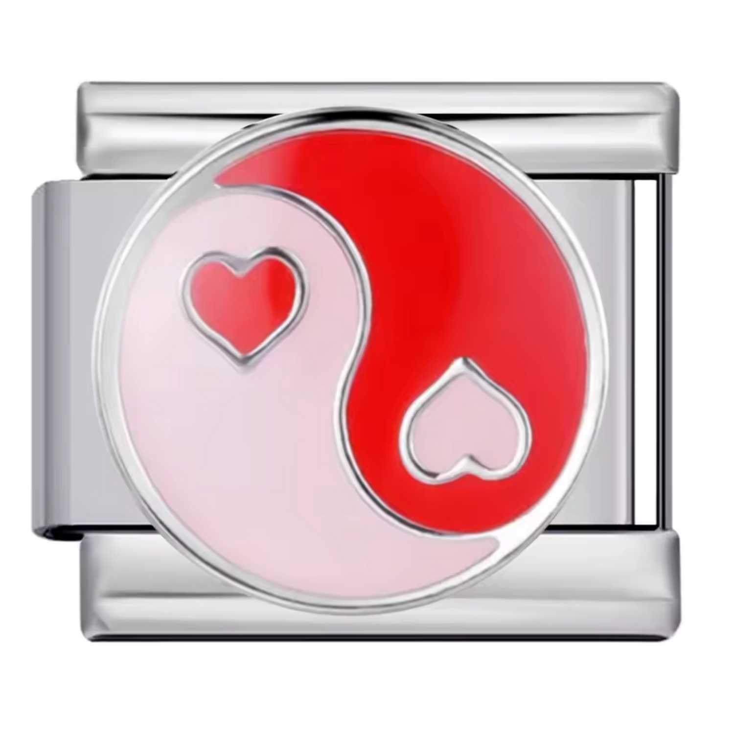 Charm Italien Argenté – Yin et le Yang rose avec cœur