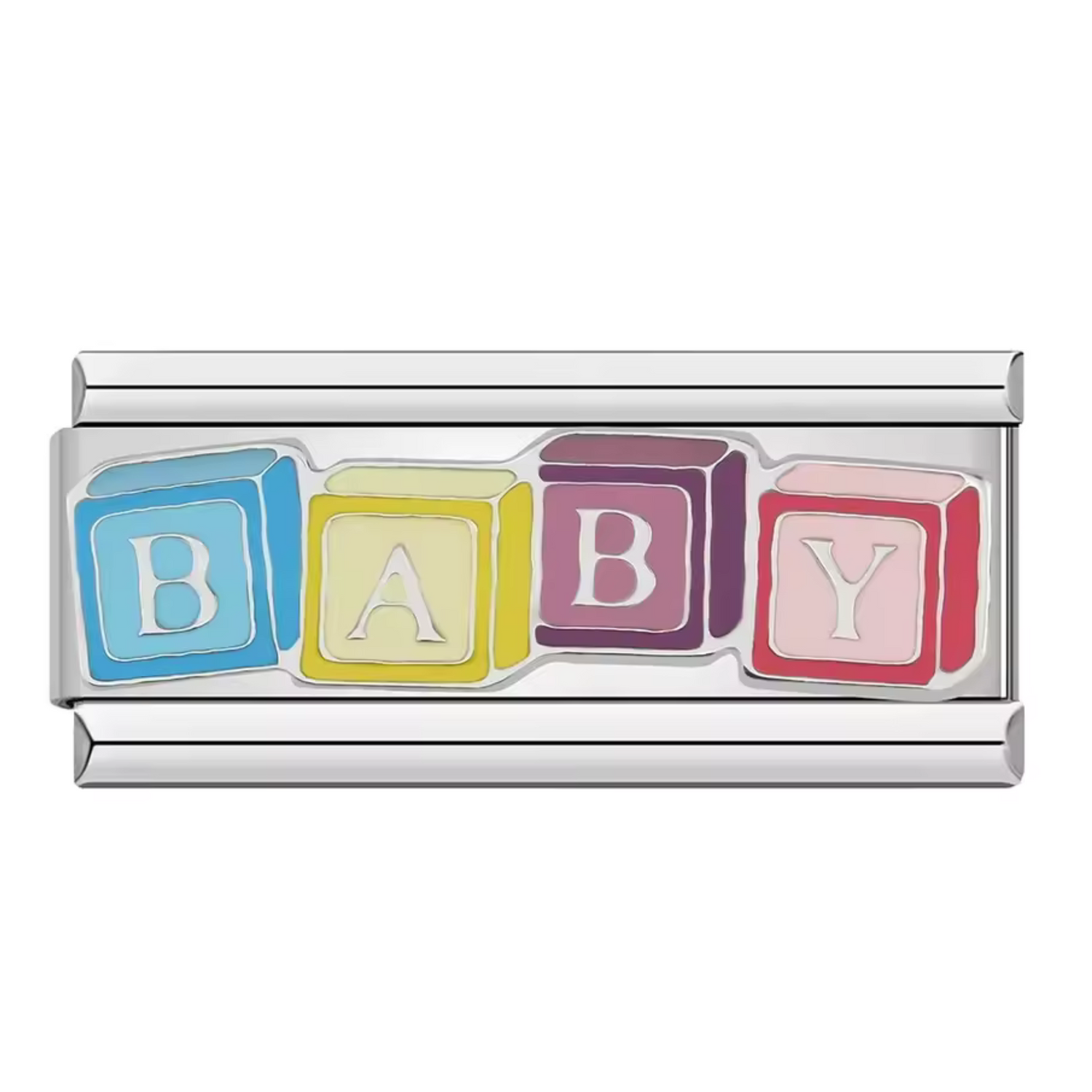 Charm Italien Long Argenté – Cubes B A B Y