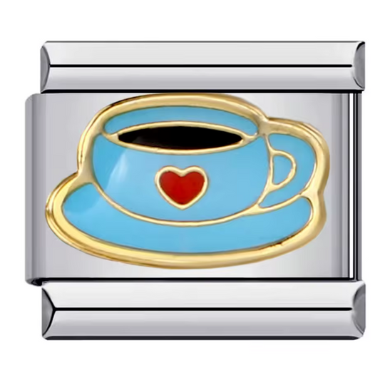 Charm Italien – Tasse avec Petit Cœur Rouge en Argenté (Tasse Rose ou Bleue)