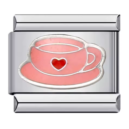 Charm Italien – Tasse avec Petit Cœur Rouge en Argenté (Tasse Rose ou Bleue)