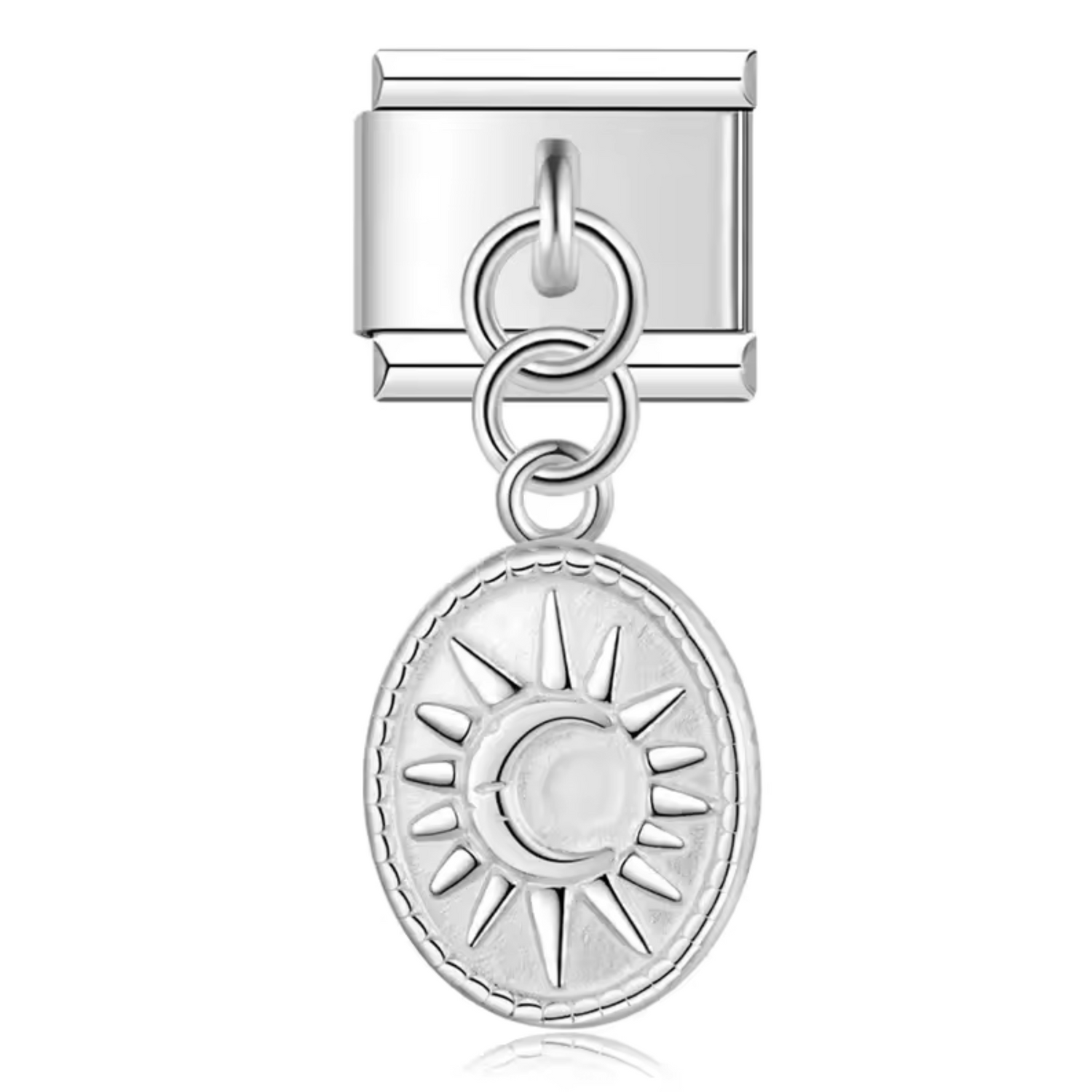 Charm Italien – Pendentif Médaillon Soleil et Lune Argenté