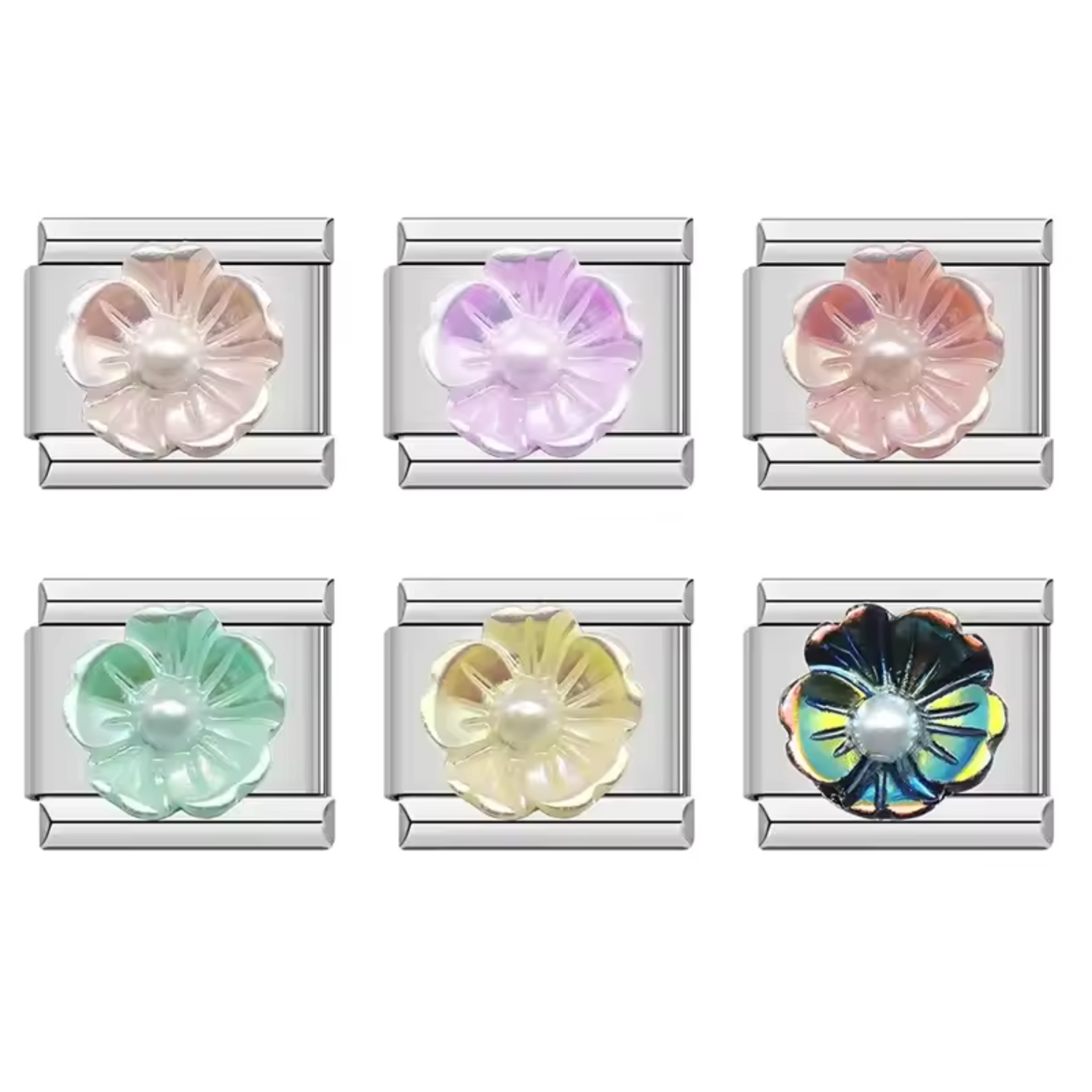 Charm Italien – Argenté Fleur (Plusieurs Couleurs Disponibles)