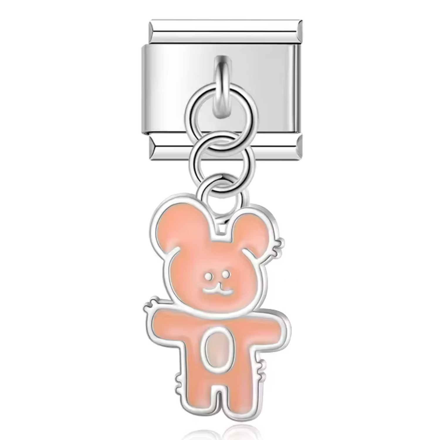 Charm Italien Pendentif Argenté – Ours en Peluche Rose