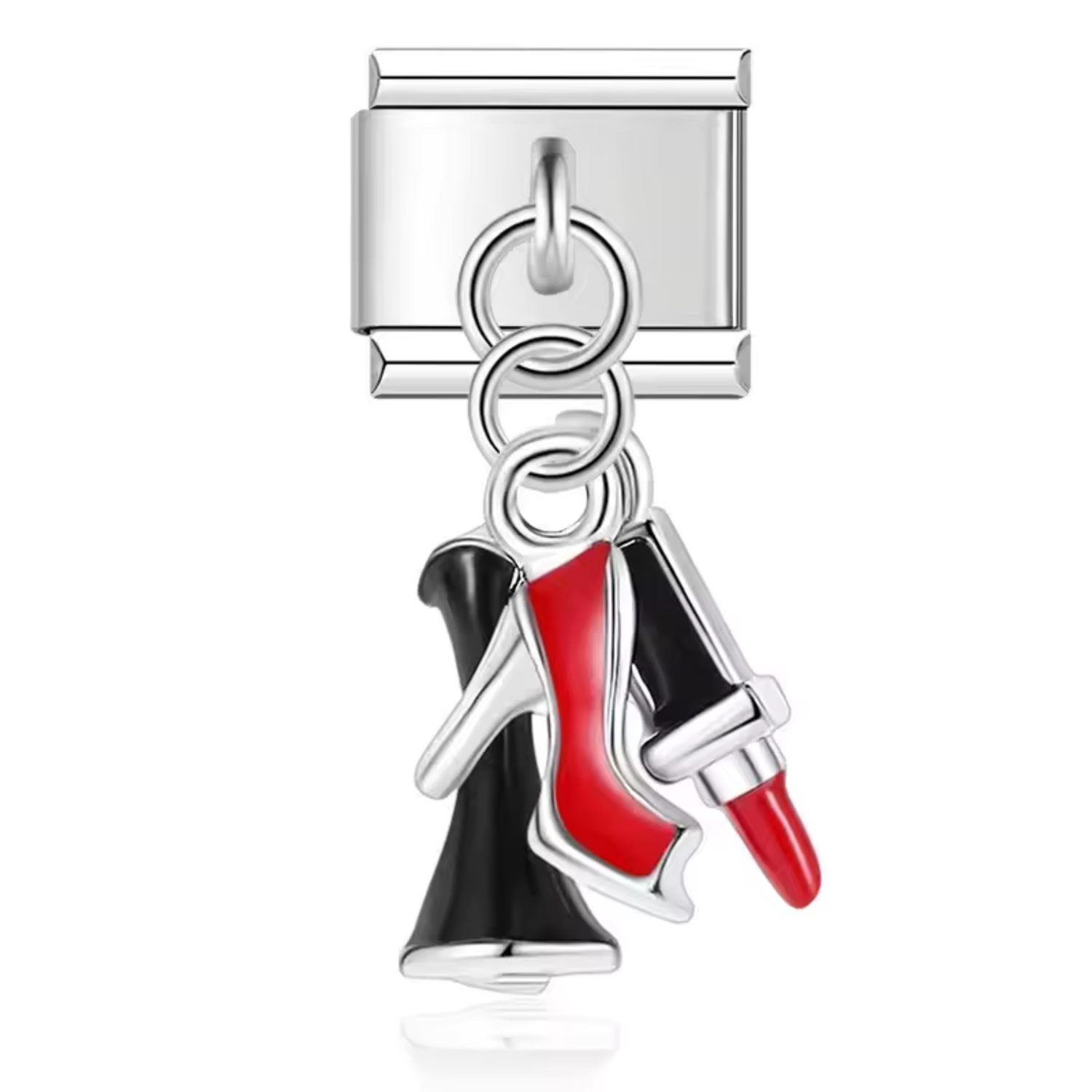 Charm Italien Pendentif Argenté – Talon, Robe et Rouge à Lèvres