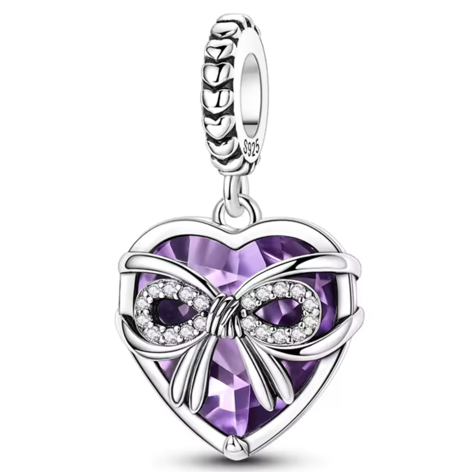 Charm Cœur Violet et Nœud Argenté – Élégance et Douceur