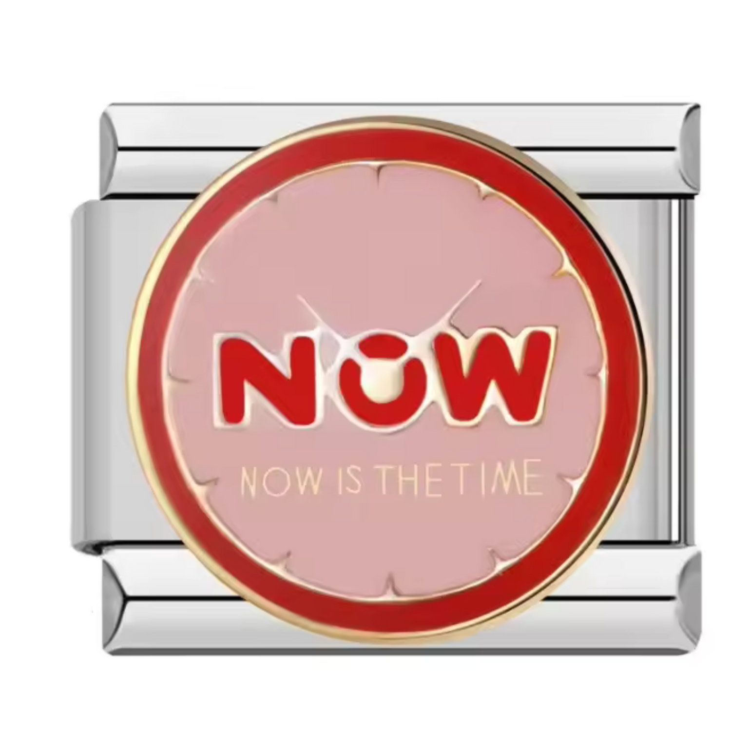 Charm Italien Argenté – “Now Is The Time” avec Horloge
