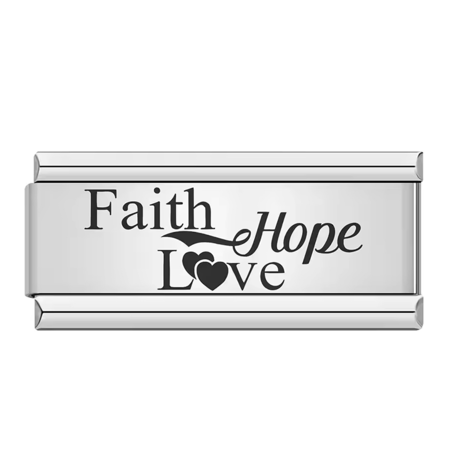 Charm Italien Long Argenté – “Faith Hope Love”