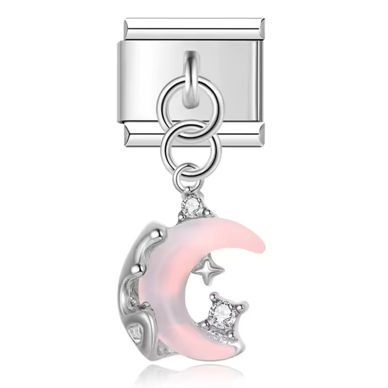 Charm Italien – Pendentif Lune Rose avec Étoile