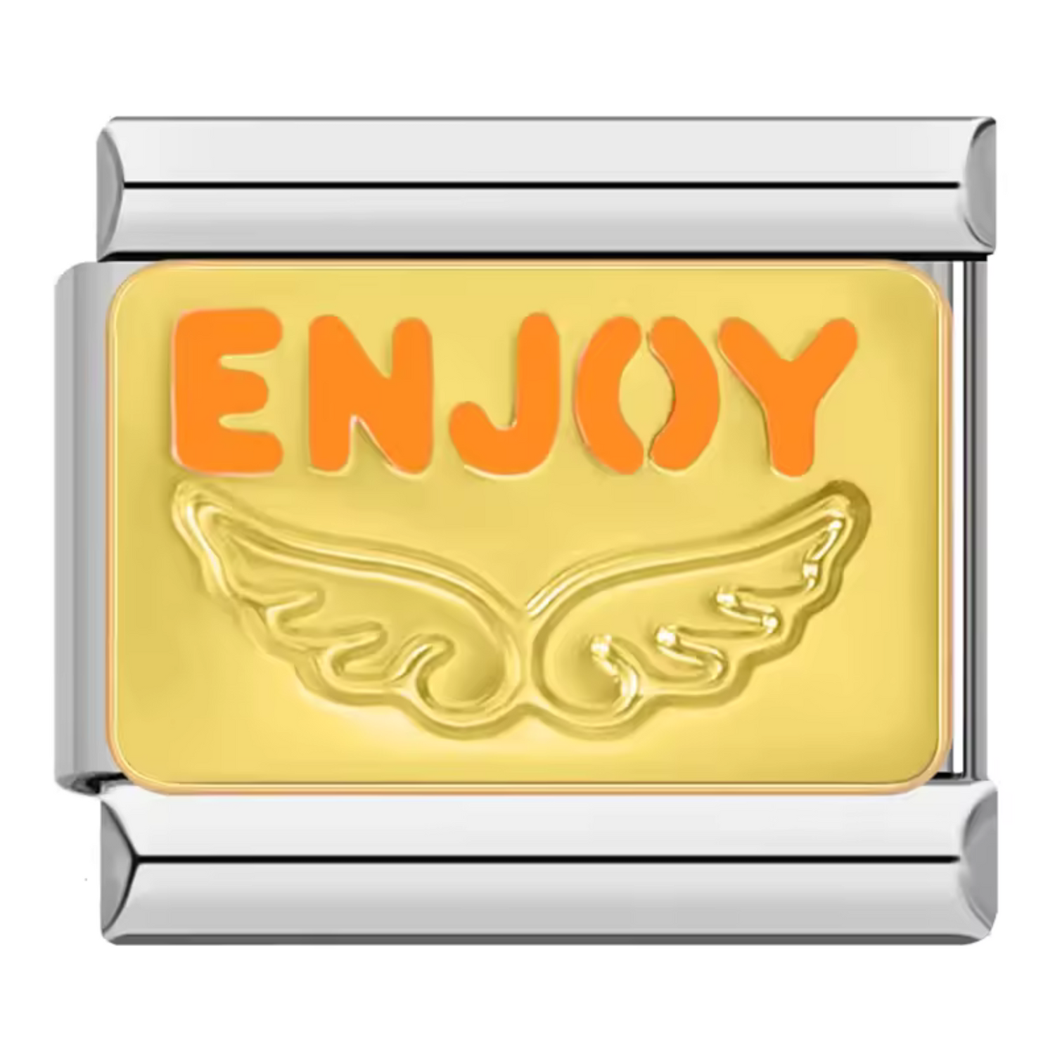 Charm Italien Argenté et Doré – “Enjoy” avec Ailes d’Ange