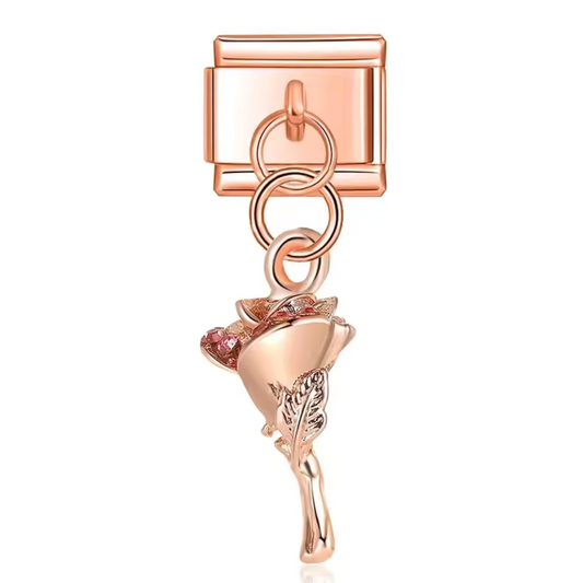 Charm Italien Pendentif couleur Or Rose – Bouquet de Fleurs
