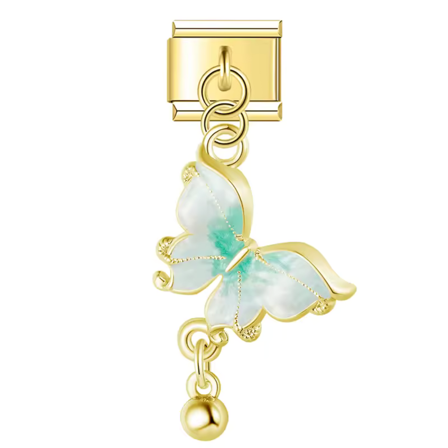 Charm Italien – Doré avec Papillon (Rose, Bleu ou Blanc)