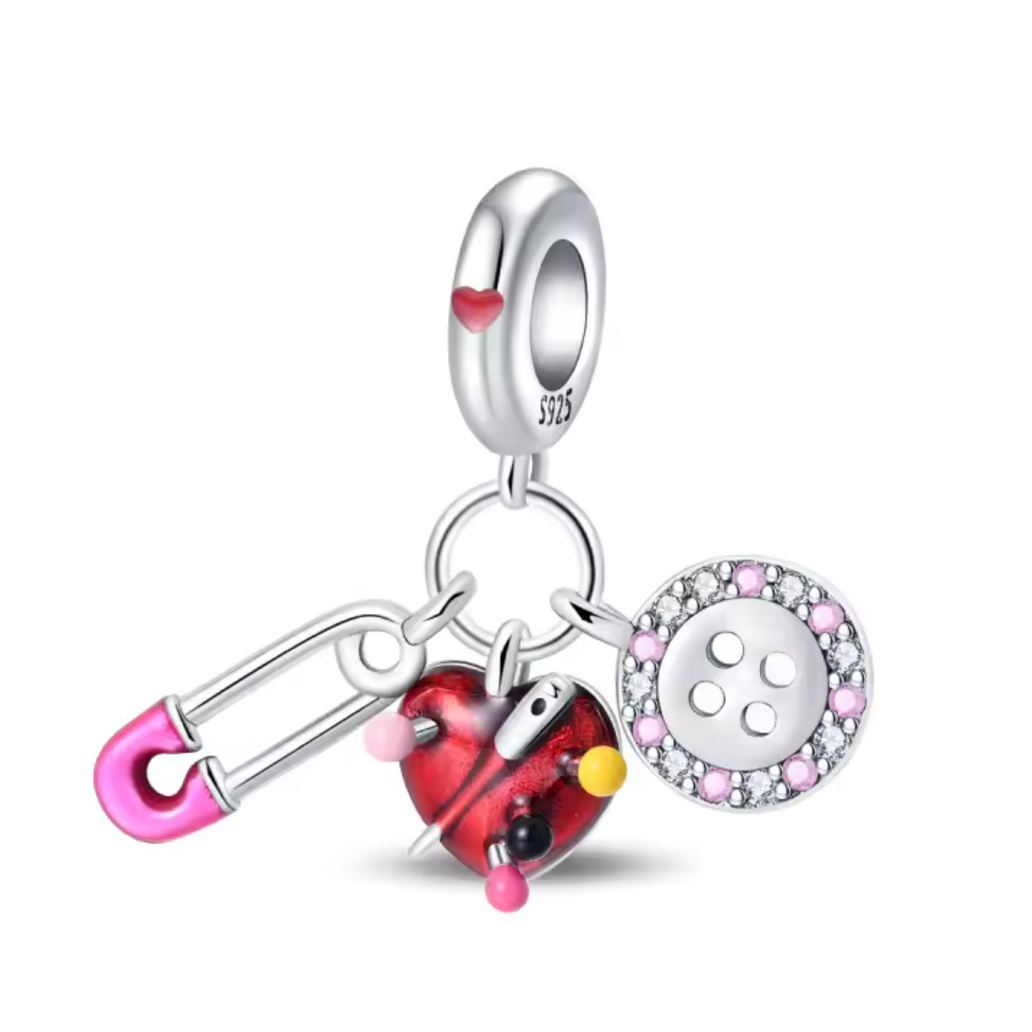 Charm Couture Précieuse – Épingle, Cœur à Aiguilles et Bouton
