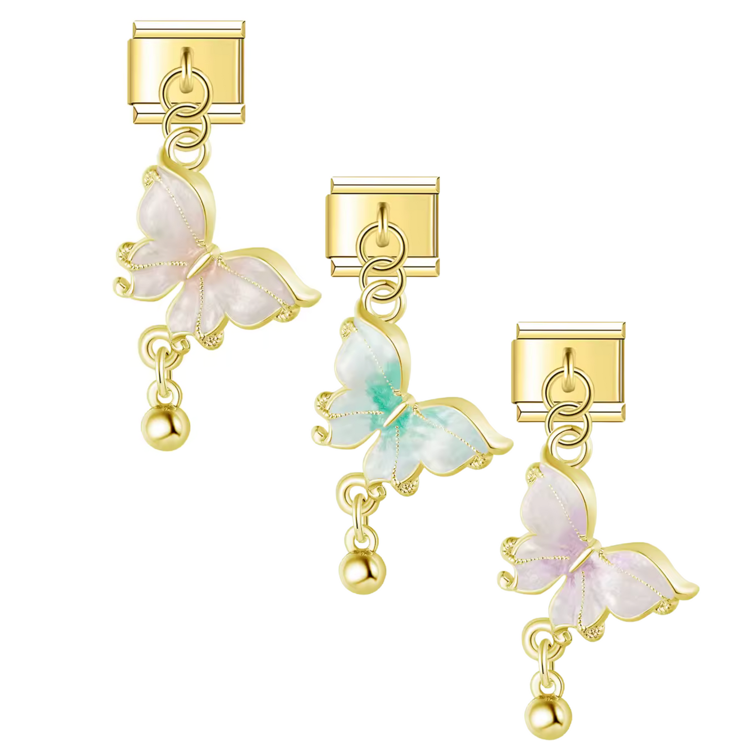 Charm Italien – Doré avec Papillon (Rose, Bleu ou Blanc)