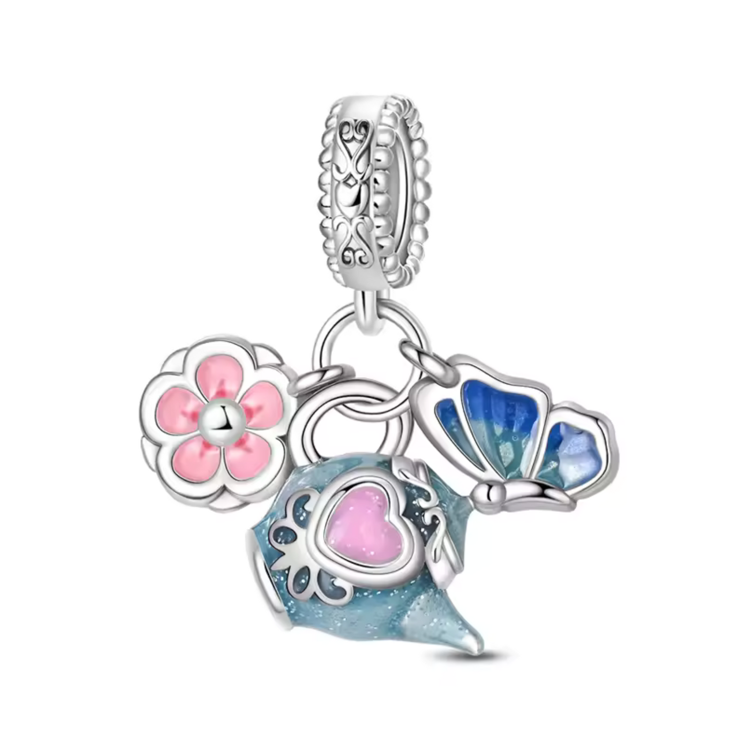 Charm Pause Jardin – Fleur, Théière et Papillon