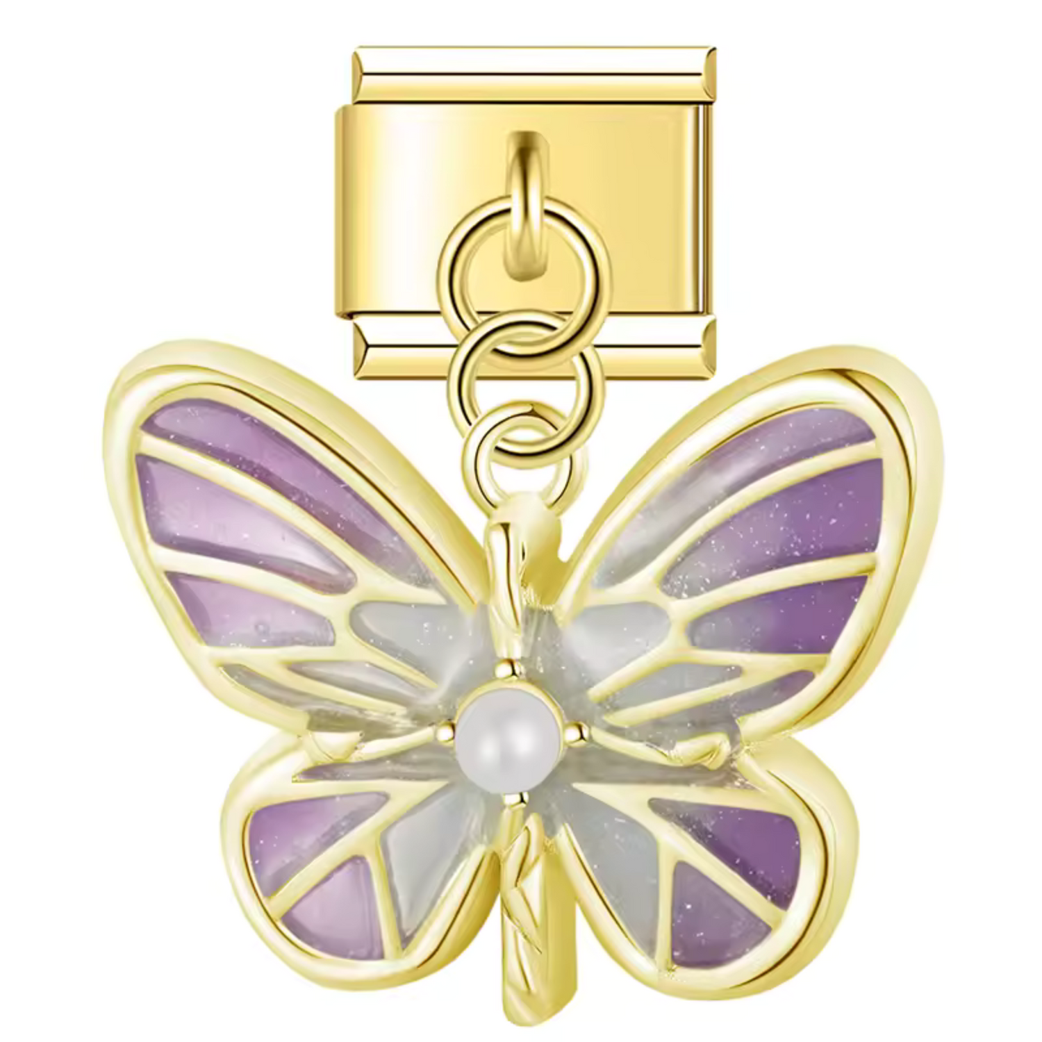 Charm Italien – Doré avec Papillon (Violet, Blanc ou Bleu)