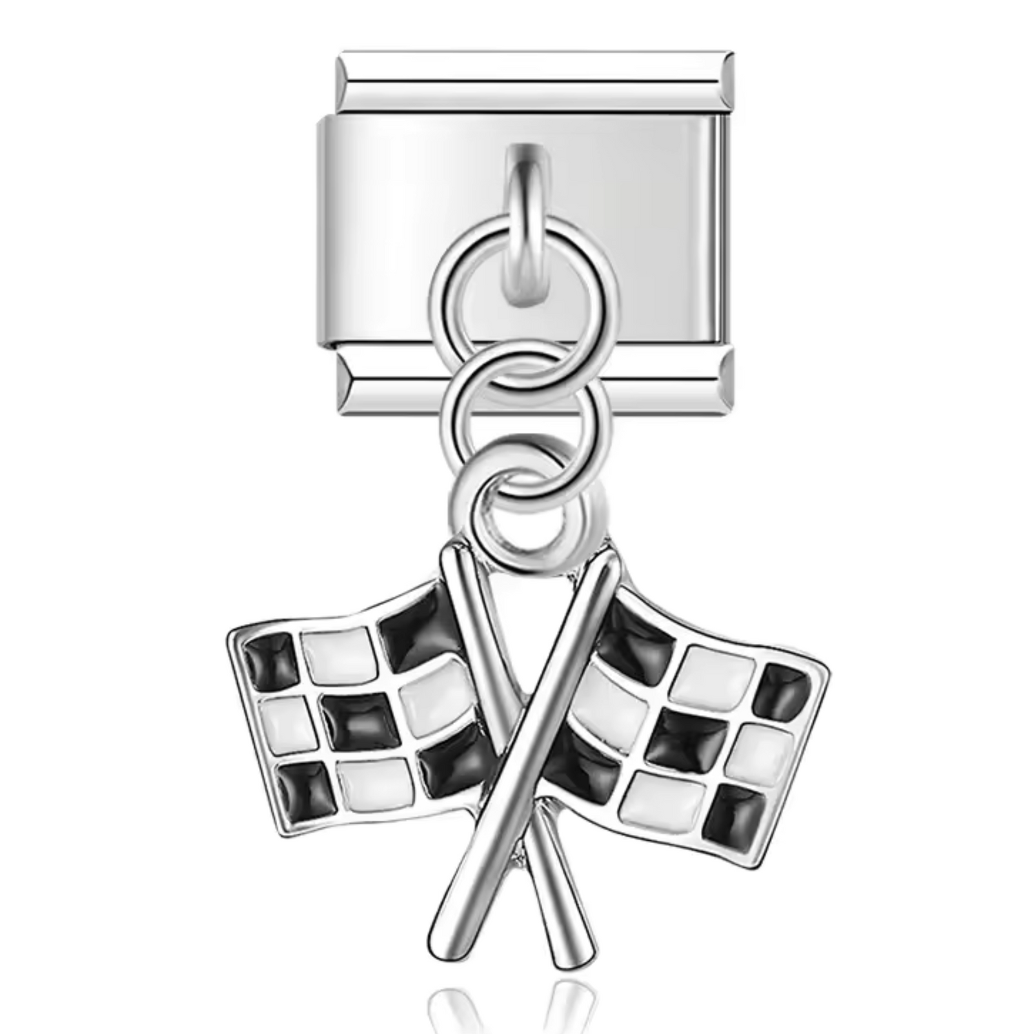Charm Italien Pendentif Argenté – Drapeau de Course