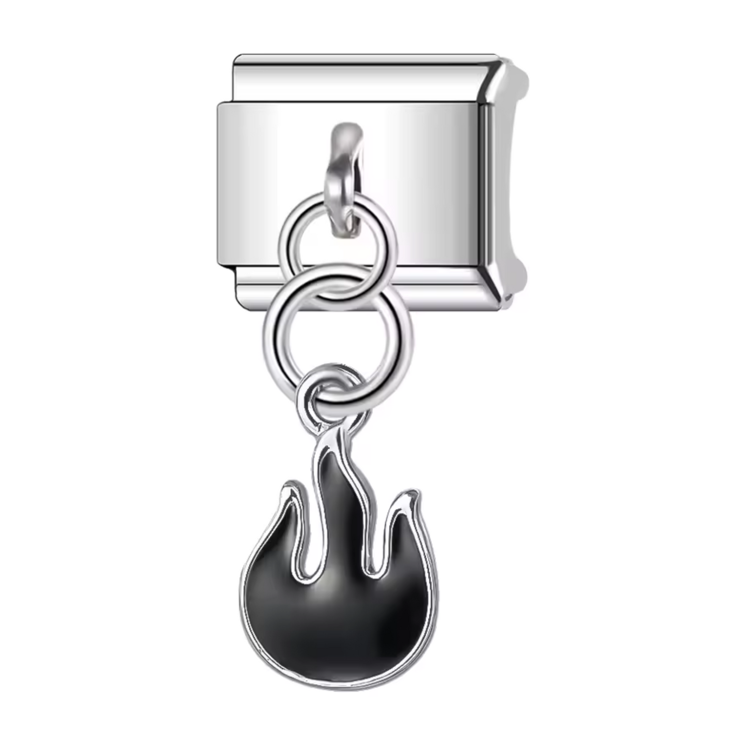Charm Italien – Pendentif Flammes Argenté en Rouge, Blanc ou Noir