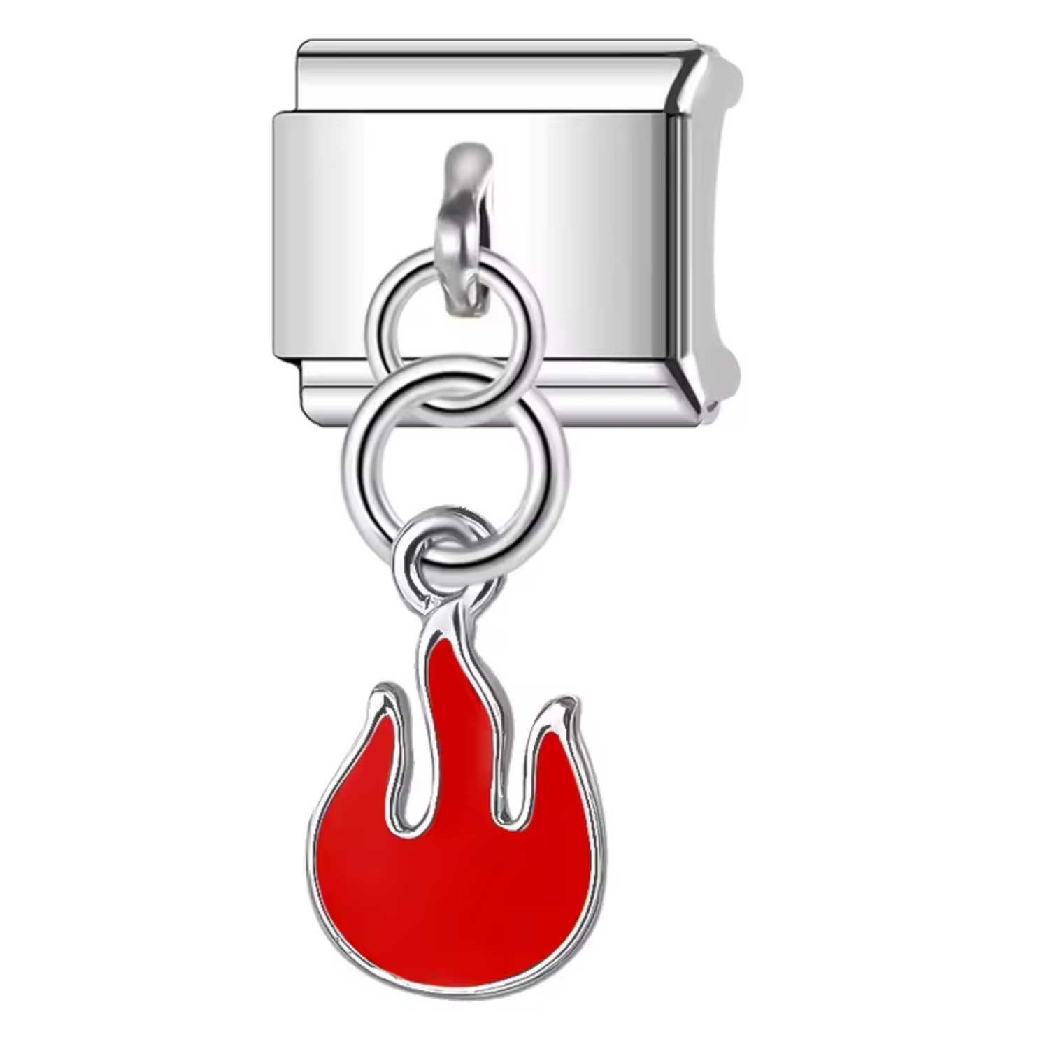 Charm Italien – Pendentif Flammes Argenté en Rouge, Blanc ou Noir