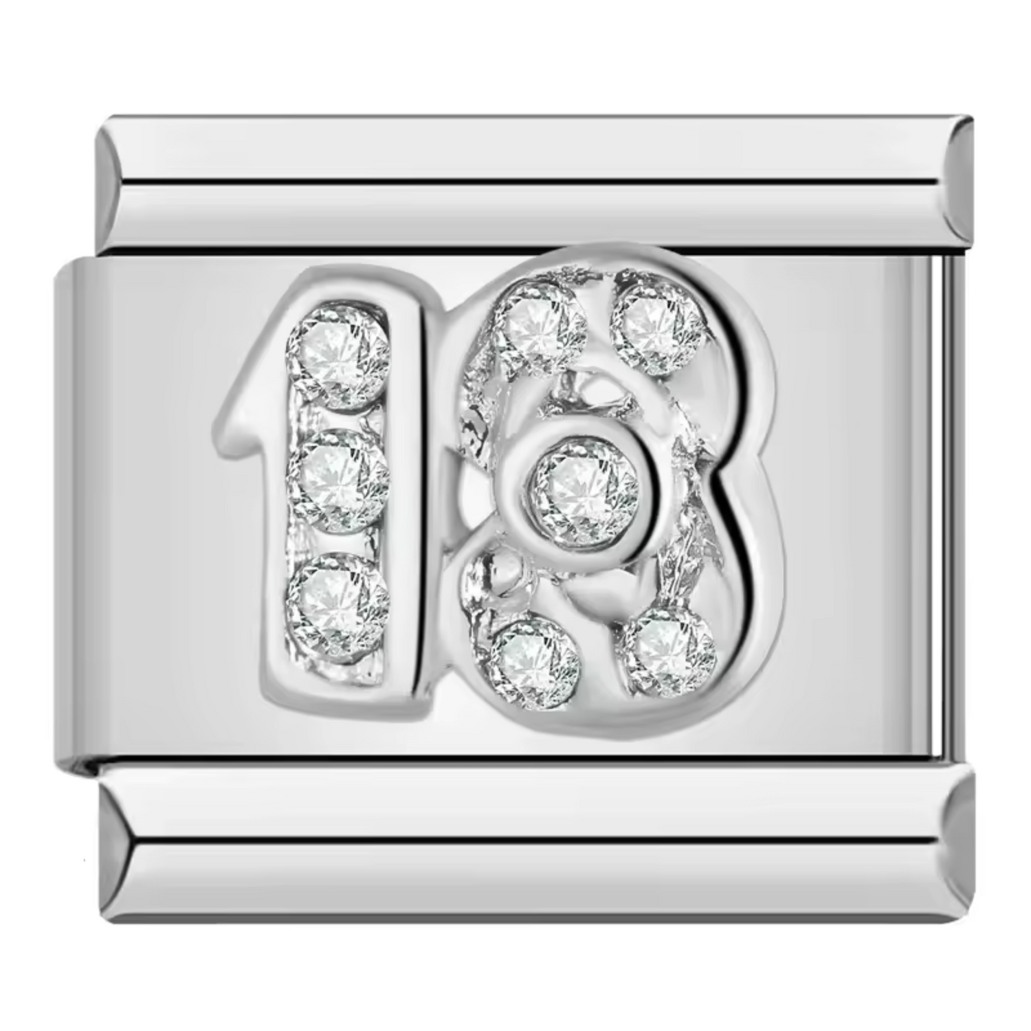 Charm Italien Argenté – Chiffre 18 avec Strass