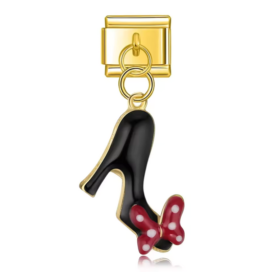 Charm Italien Pendentif Doré – Talon Noir avec Nœud