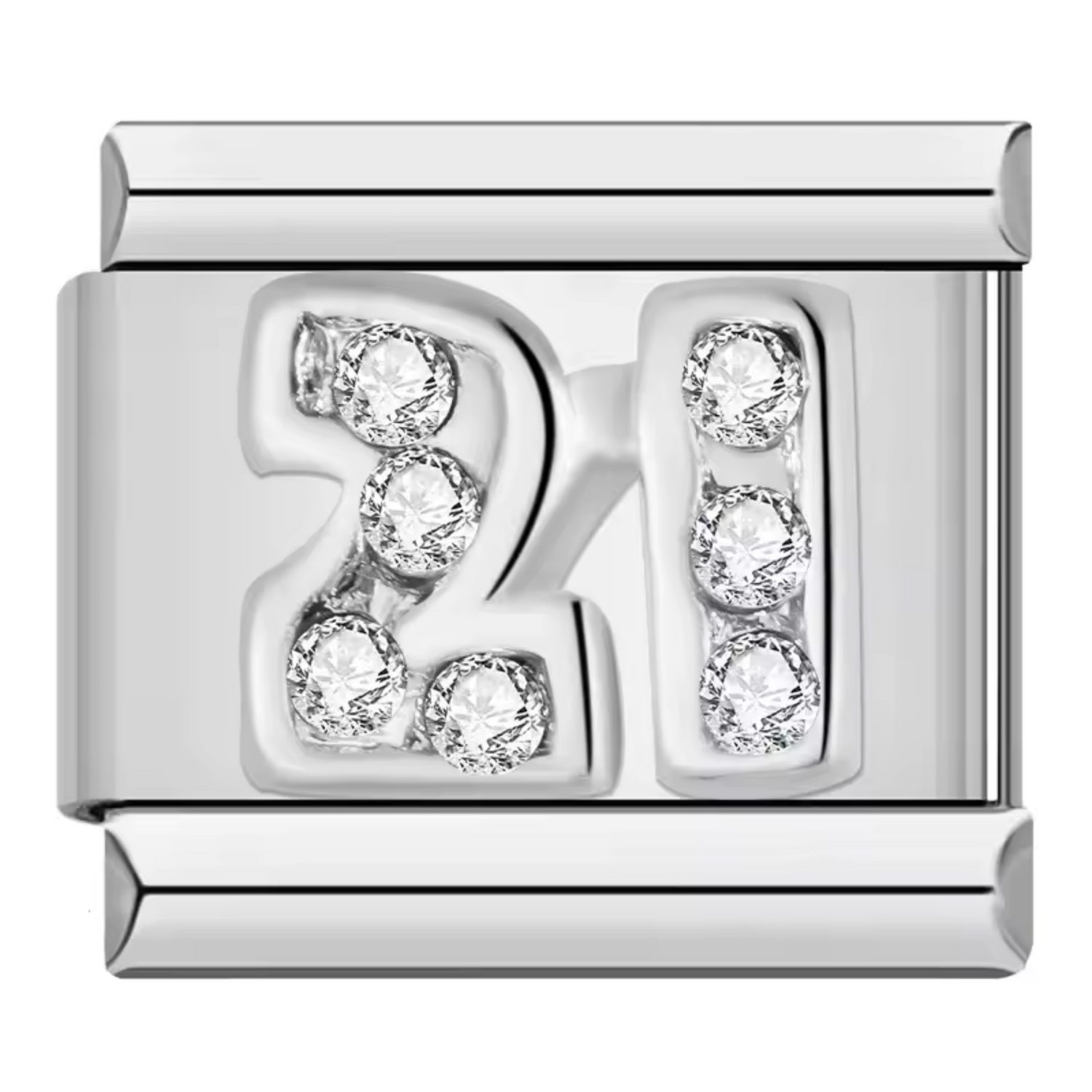 Charm Italien Argenté – Chiffre 21 avec Strass