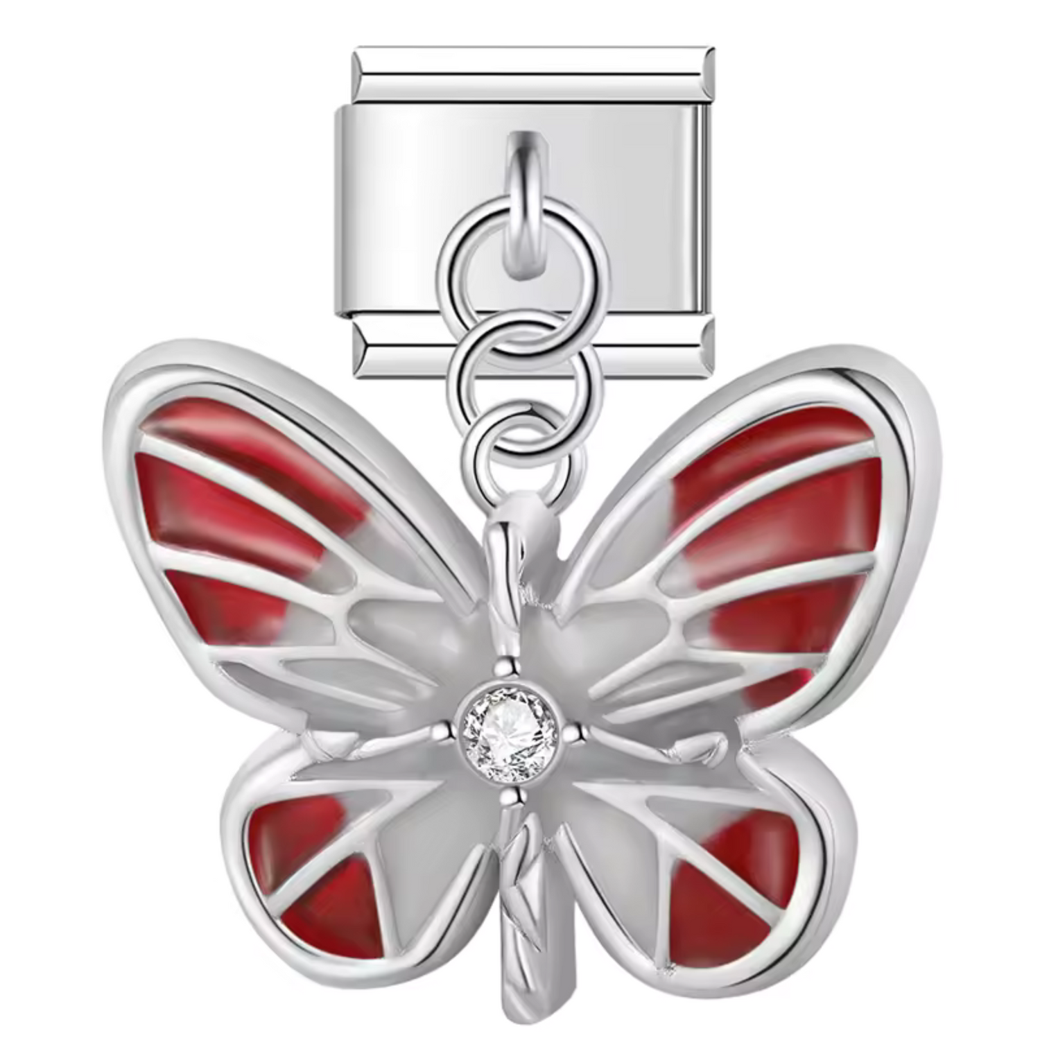 Charm Italien – Argenté avec Papillon Noir ou Rouge