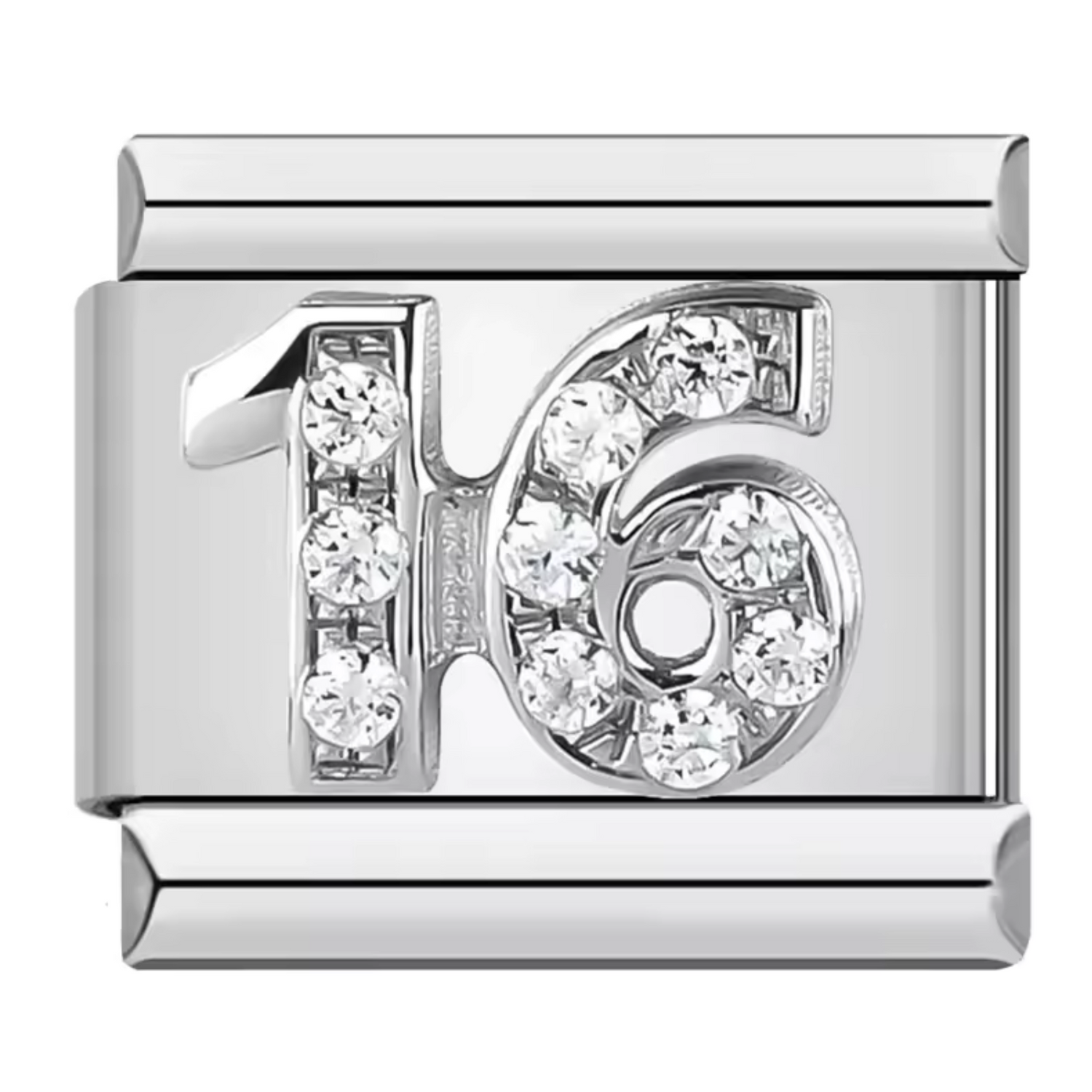 Charm Italien Argenté – Chiffre 16 avec Strass