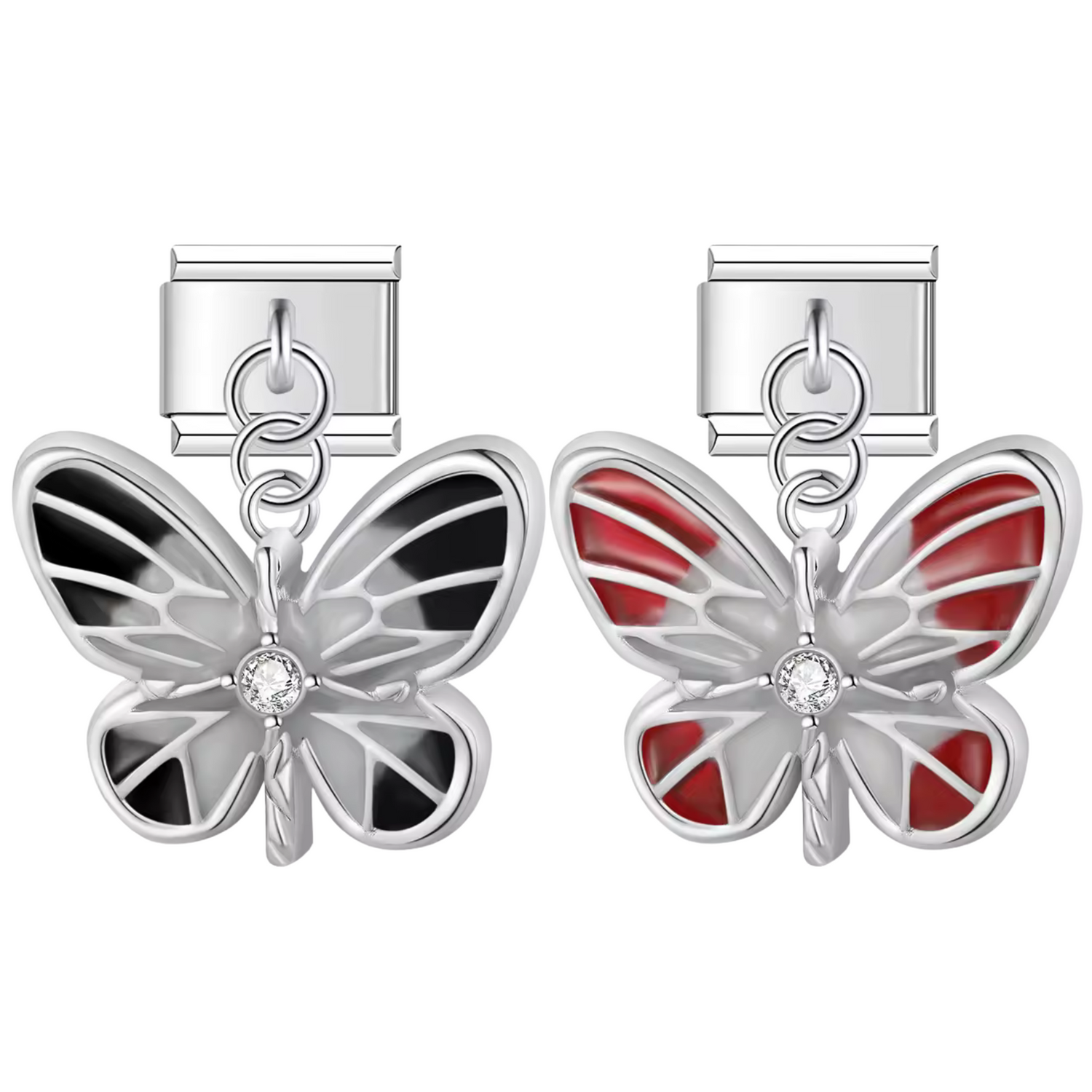 Charm Italien – Argenté avec Papillon Noir ou Rouge