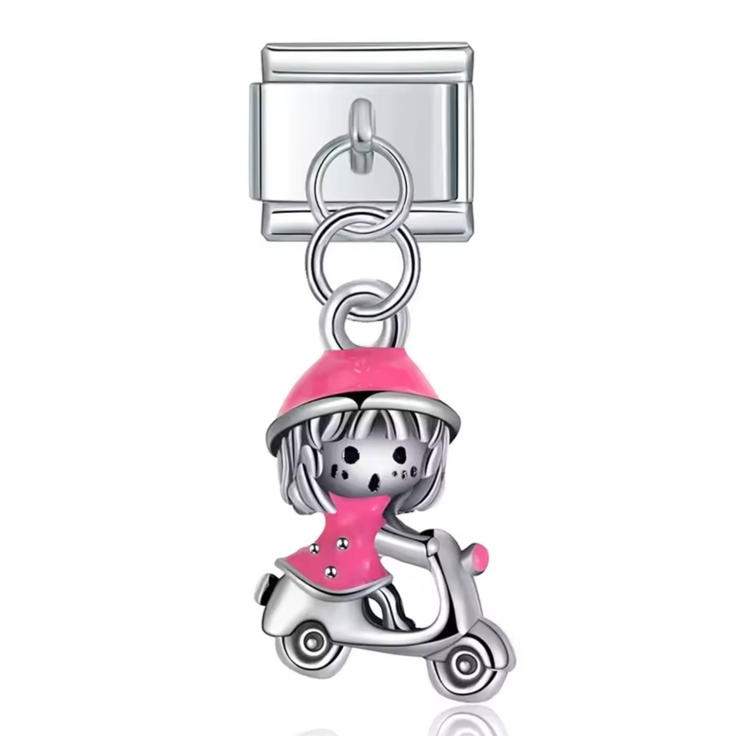 Charm Italien Pendentif Argenté – Fille sur Scooter