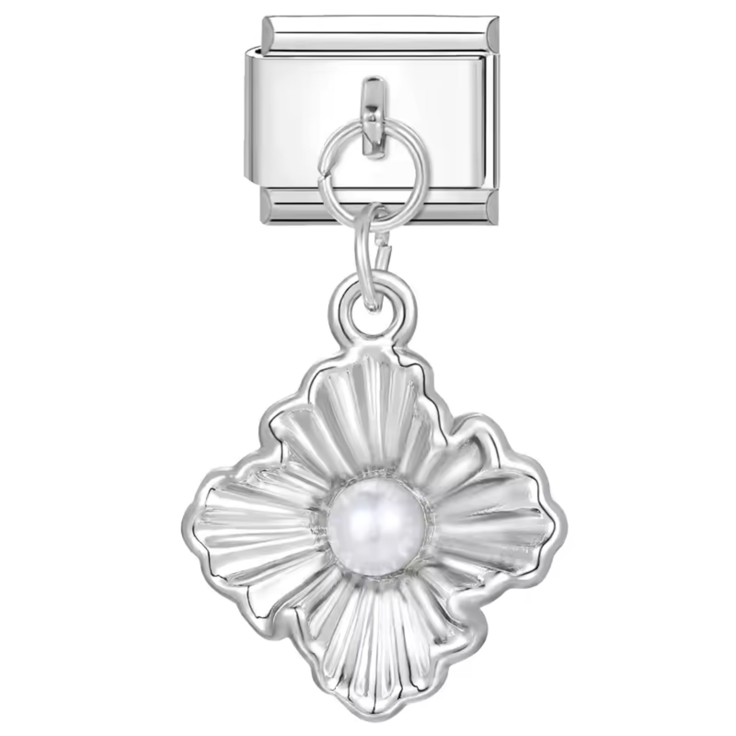Charm Italien – Argenté Fleur avec Perle Centrale