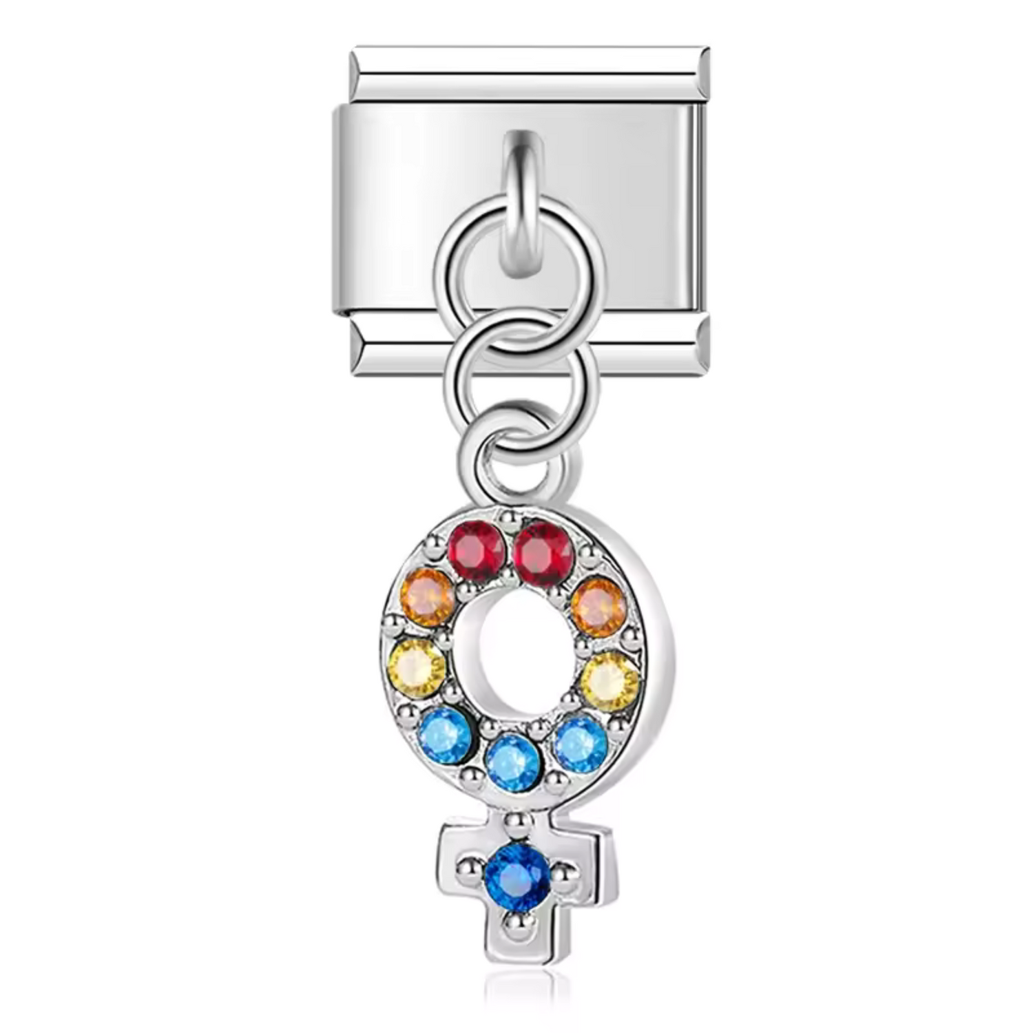 Charm Italien Pendentif – Symbole Femme Argenté avec Strass