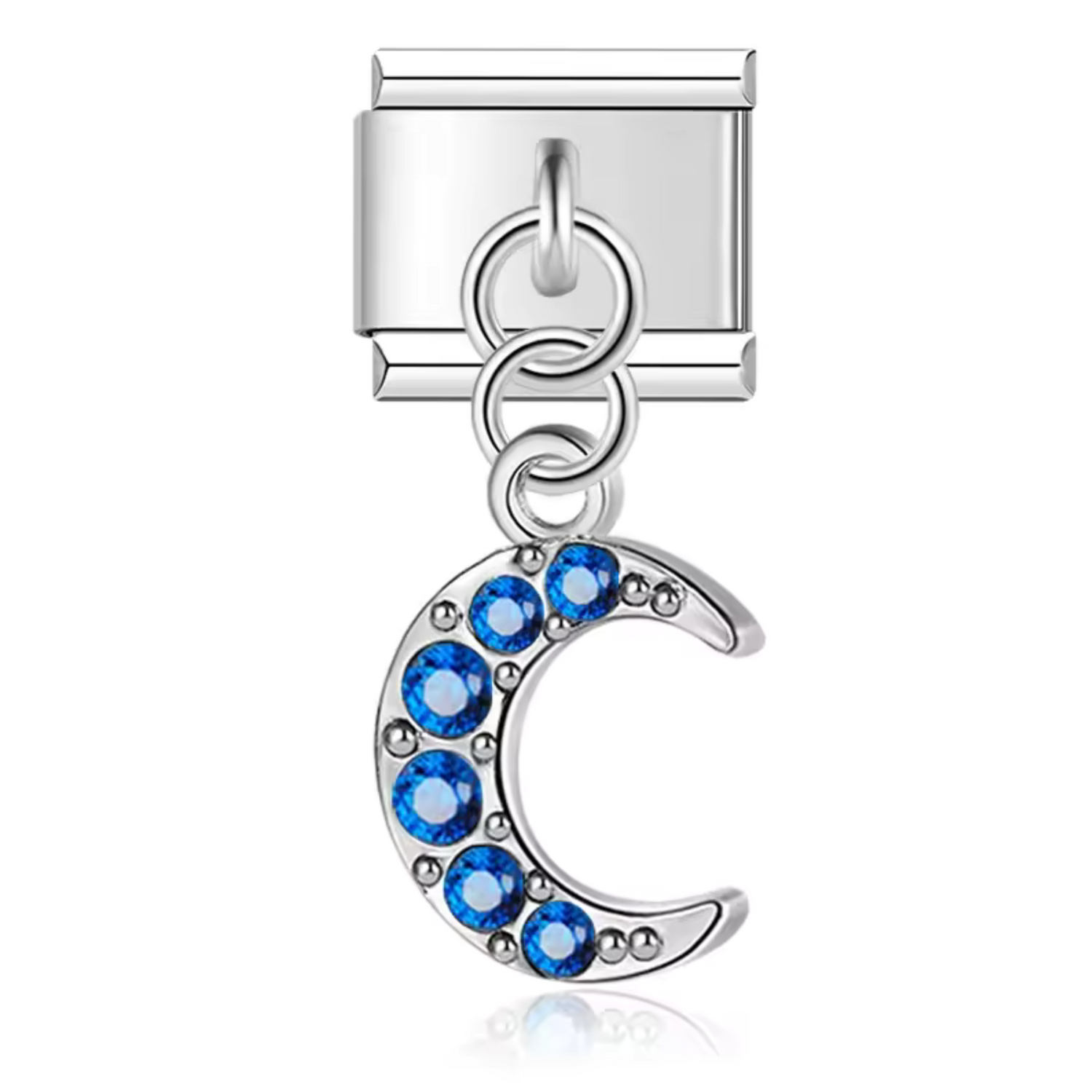 Charm Italien – Pendentif Lune Argentée avec Strass Bleu