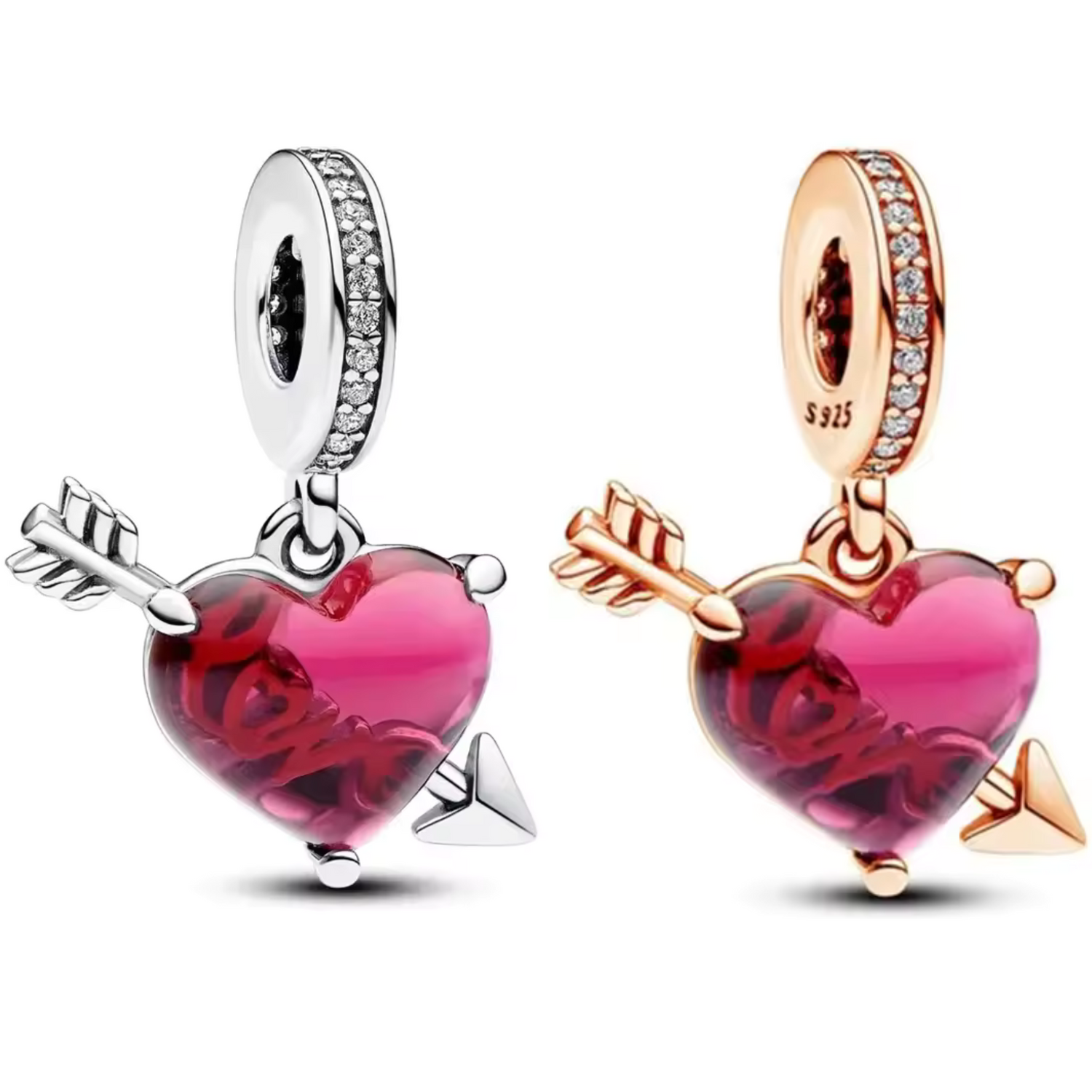 Charm Cœur avec Flèche et Inscription "Love"