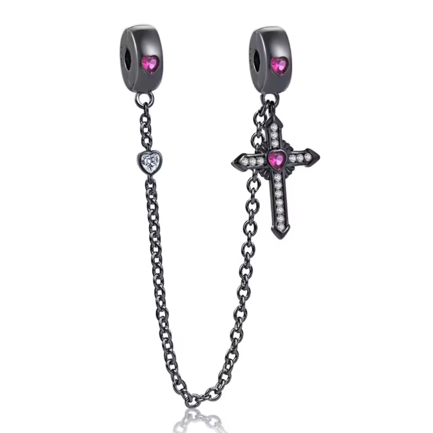 Charm Chaîne avec Croix et Cœurs Roses – Foi et Douceur Éternelle