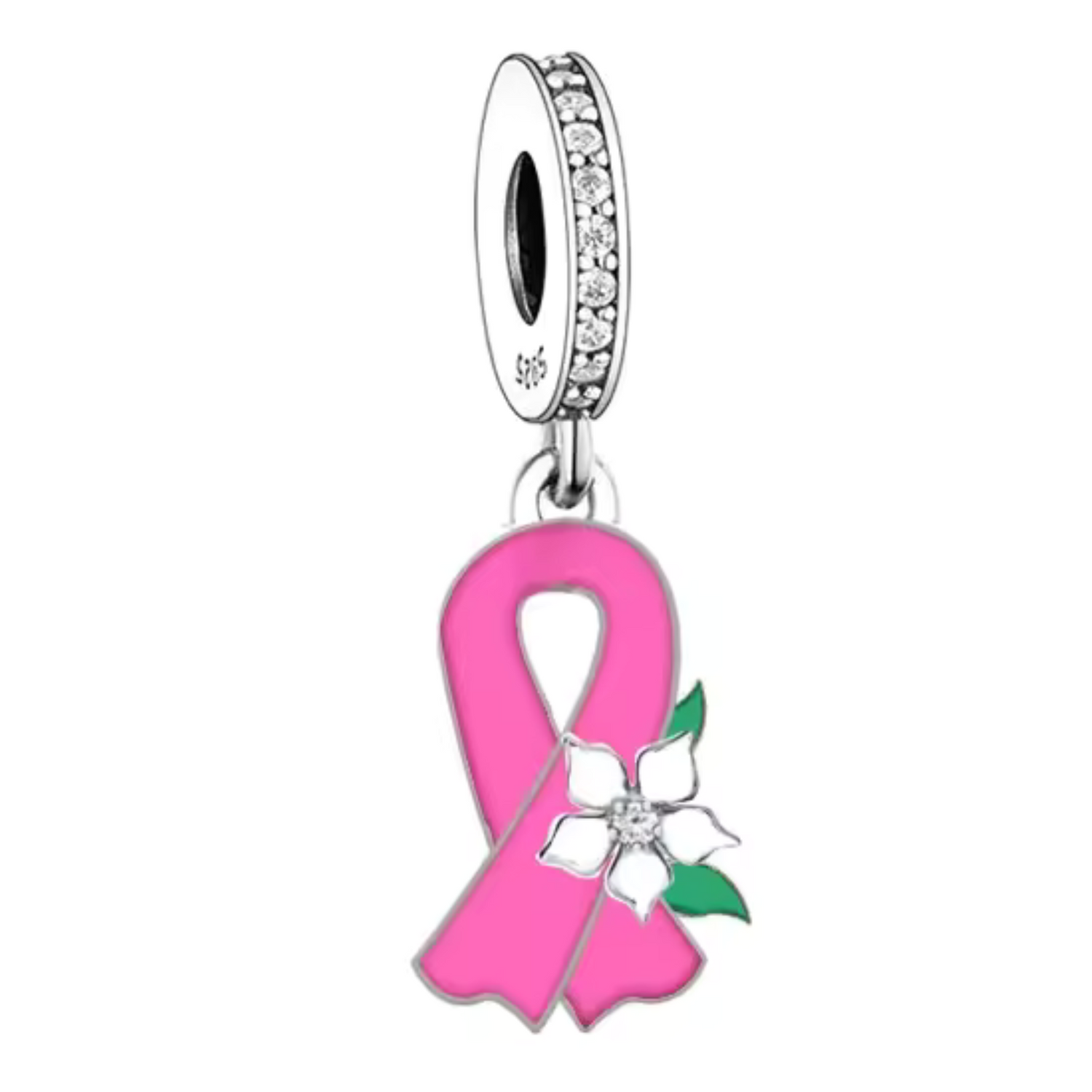 Charm Pendentif - Ruban Rose avec Fleur