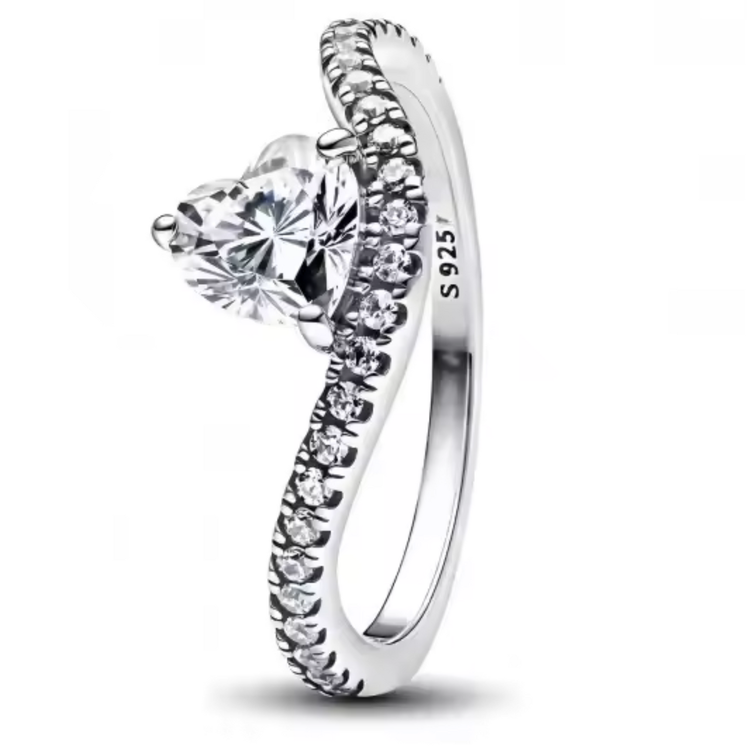 Bague Cœur Pavée Ondulée – Argent 925 et Élégance Intemporelle