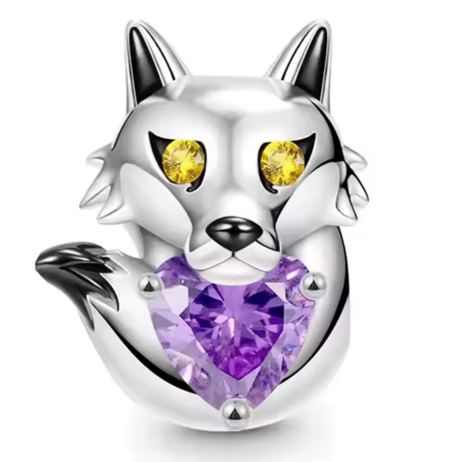 Charm Loup et Cœur Violet – Symbole de Force et de Mystère