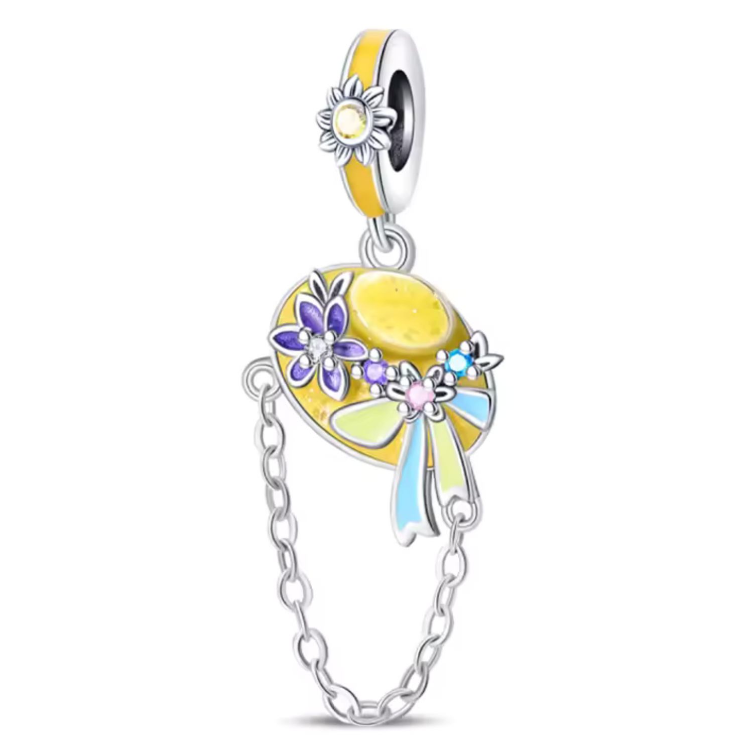 Charm Chapeau Jaune avec Fleurs
