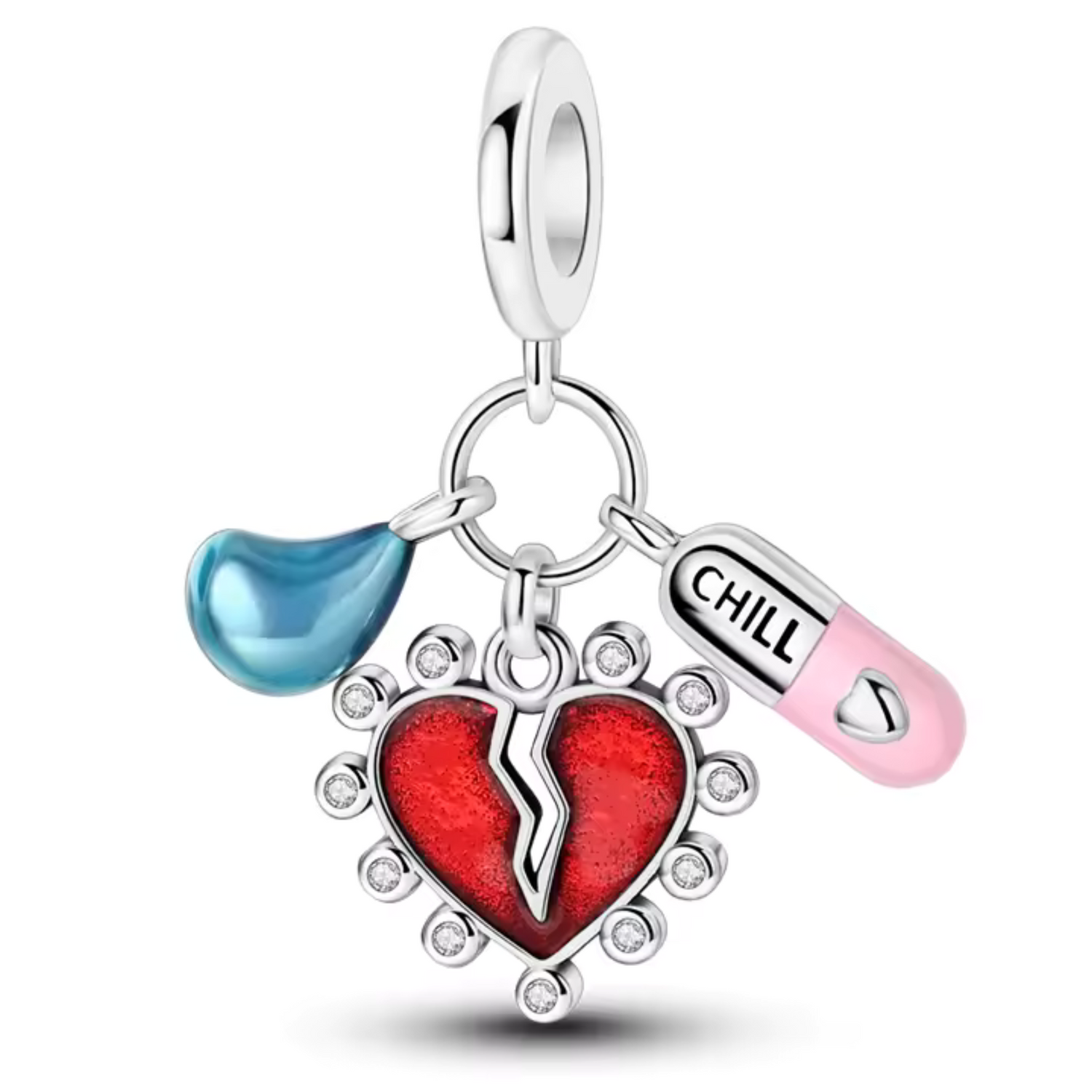 Charm Douleur et Résilience – Cœur Brisé, Pilule et Larme