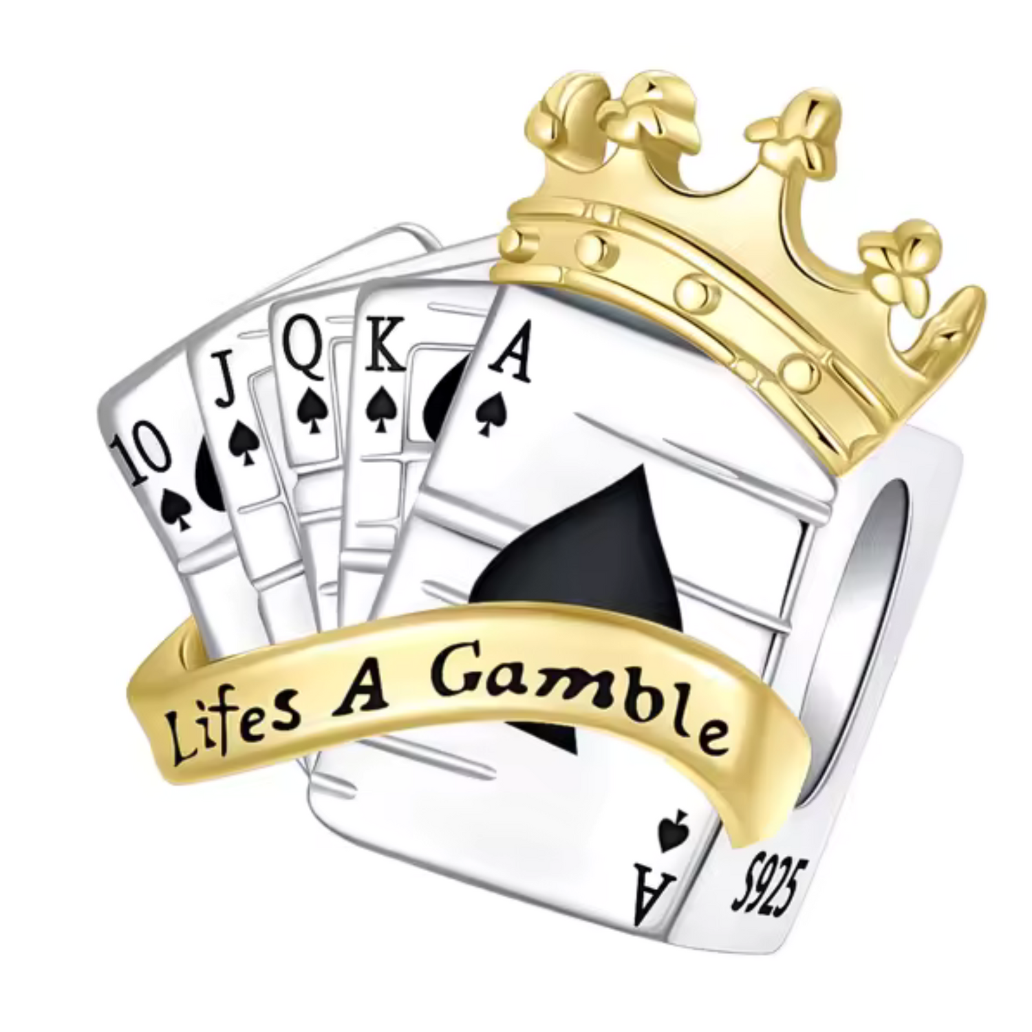 Charm Jeu de Cartes Argenté avec Couronne Dorée – Chance et Royauté