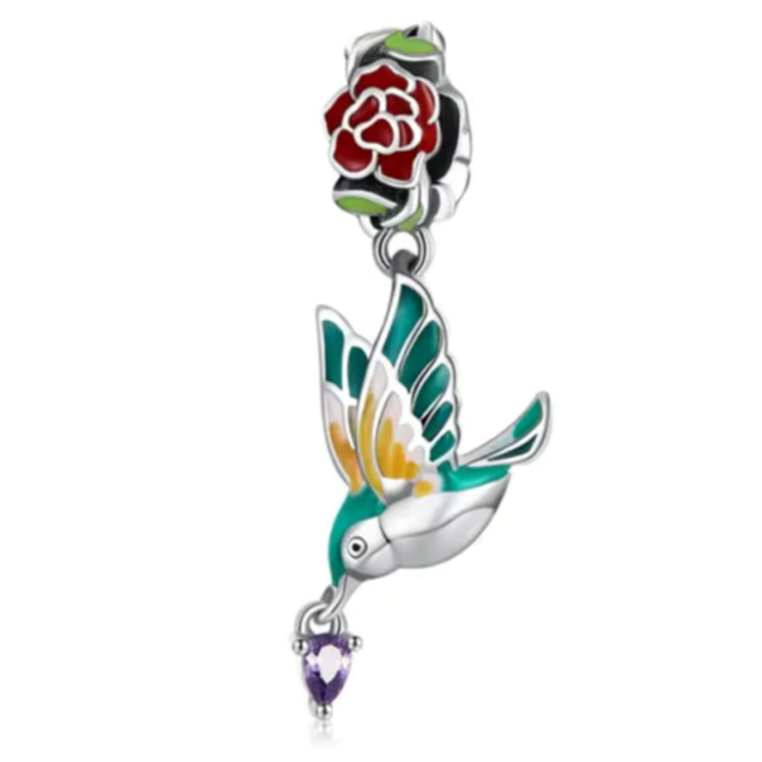 Charm Pendentif - Colibri Pivoine