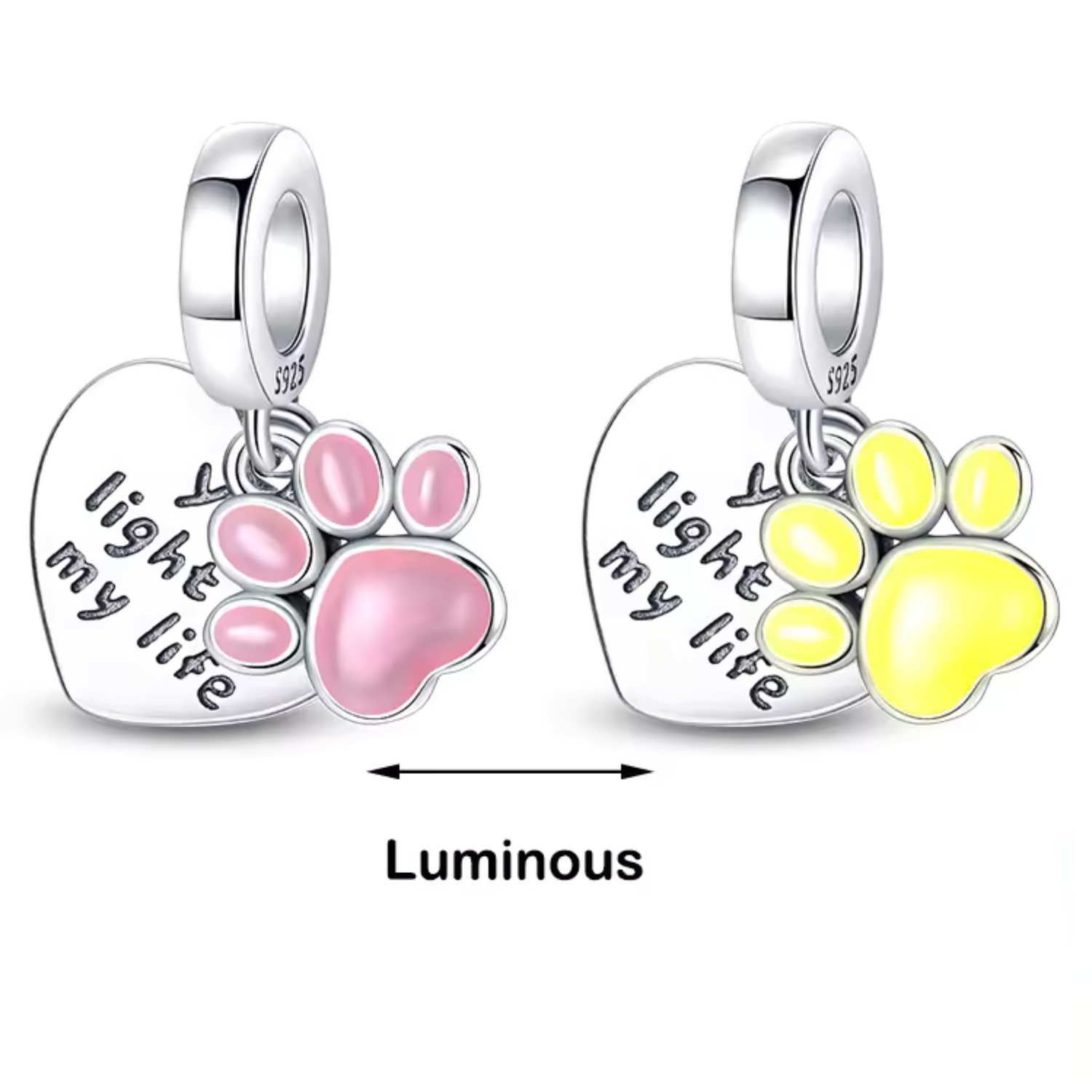 Charm Pendentif Patte d’Animal Rose – "Glow in the Dark"