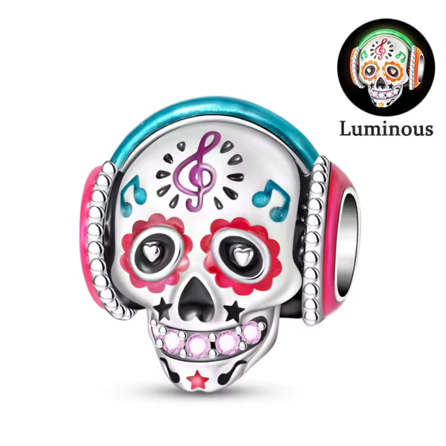 Charm Tête de Mort "Glow in the Dark" avec Casque Audio